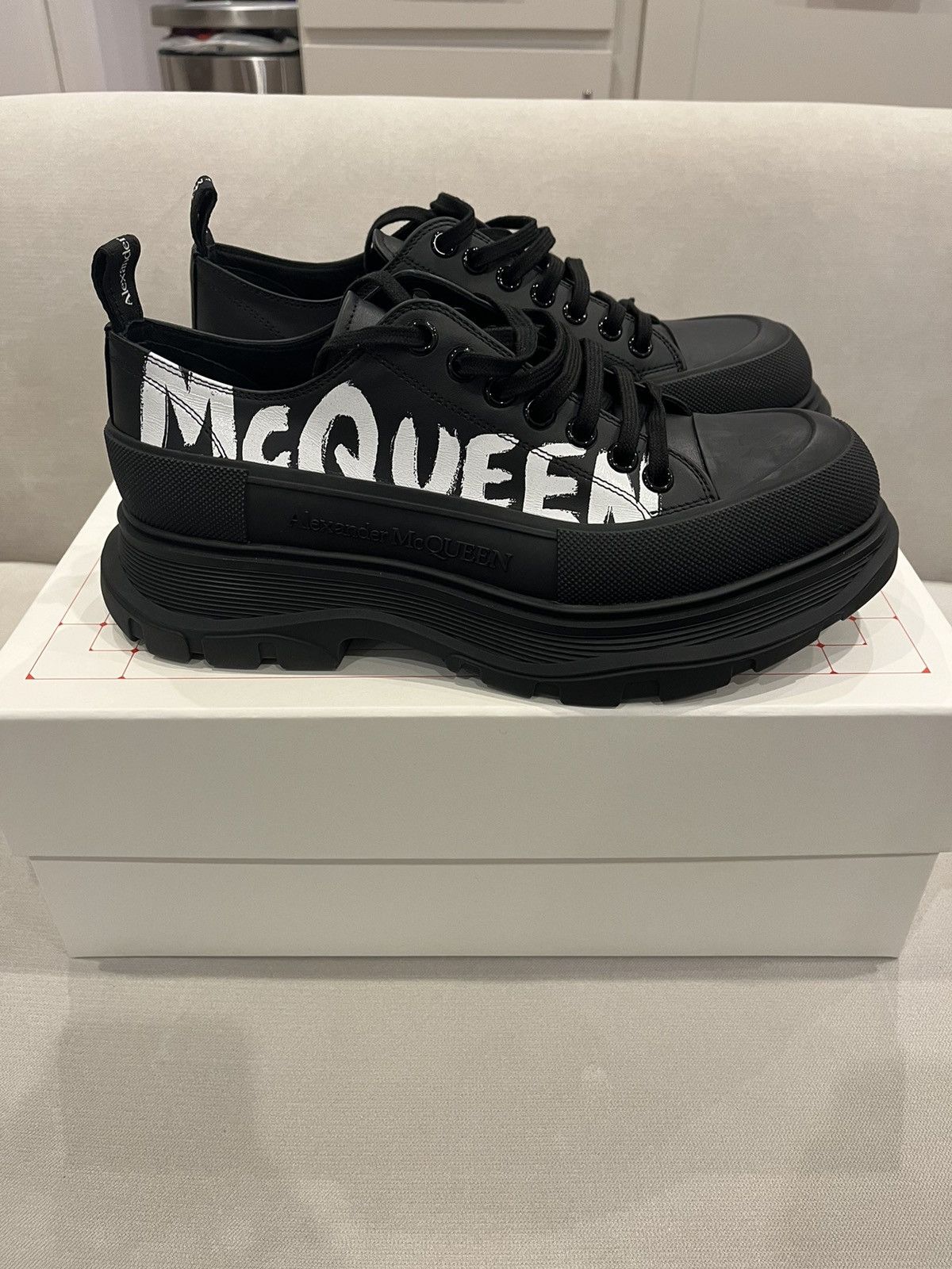 Alexander McQueen Alexander McQueen Tread Slick Low Lace-Up Graffiti Sneakers Size US 10.5 / EU 43-44 - 3 Thumbnail