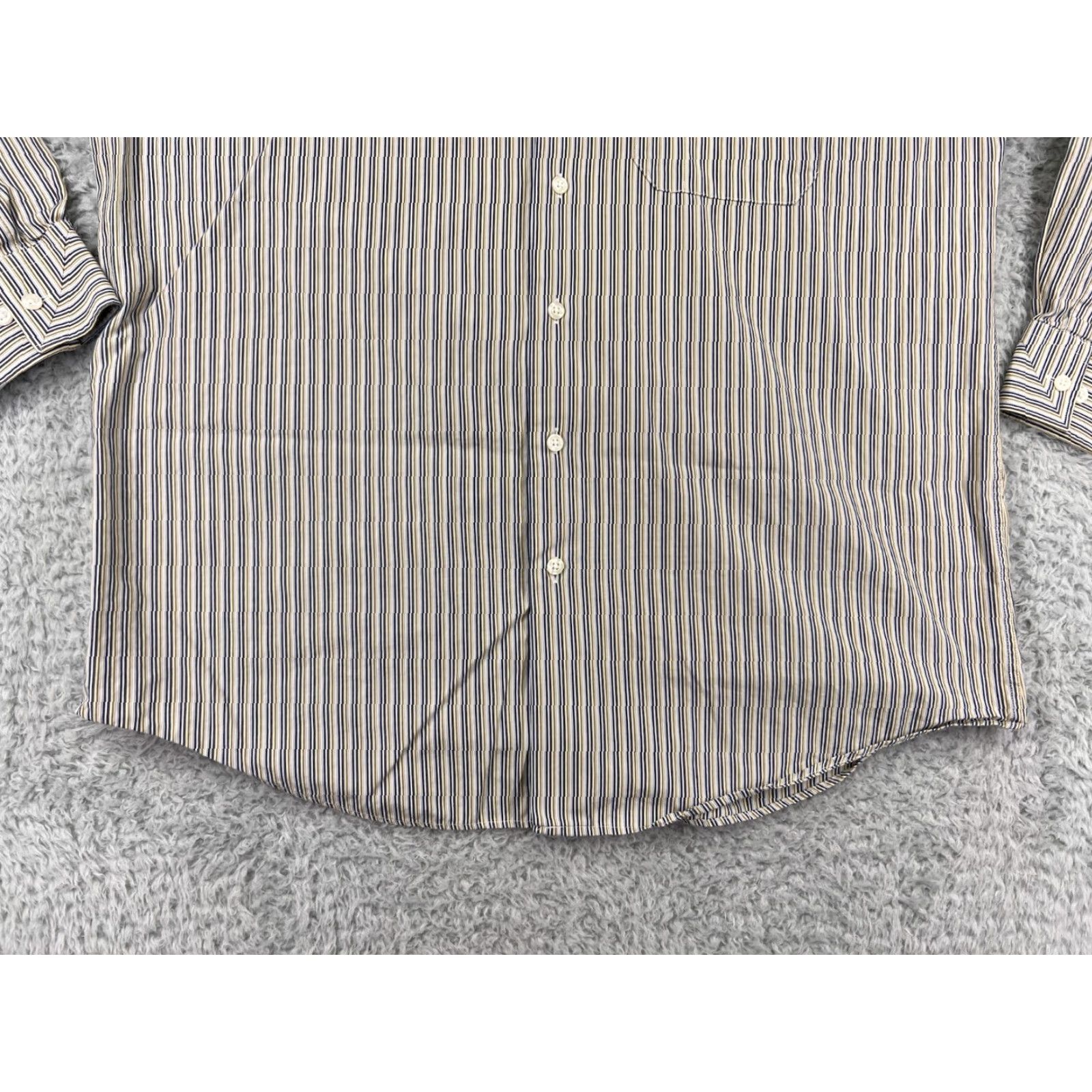 Kenneth Cole Kenneth Cole Mens Dress Shirt 16.5 Beige Vertical Striped Cotton Button-Up Long Sleeve Regular Fit Size US L / EU 52-54 / 3 - 5 Thumbnail