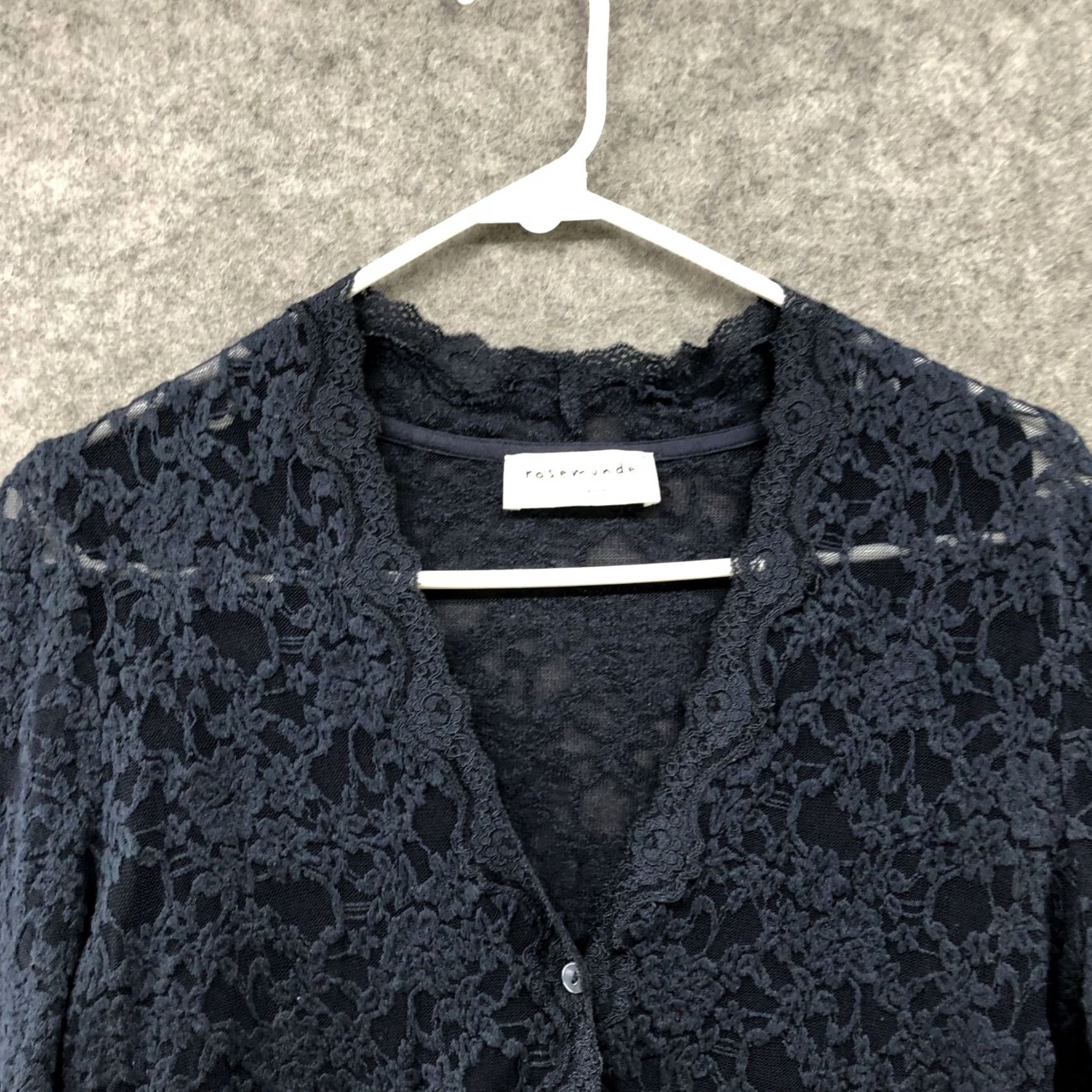 Vintage Rosemunde Copenhagen Cardigan Womens L Navy Blue Lace V-neck 3/4 Sleeve Size L / US 10 / IT 46 - 3 Thumbnail