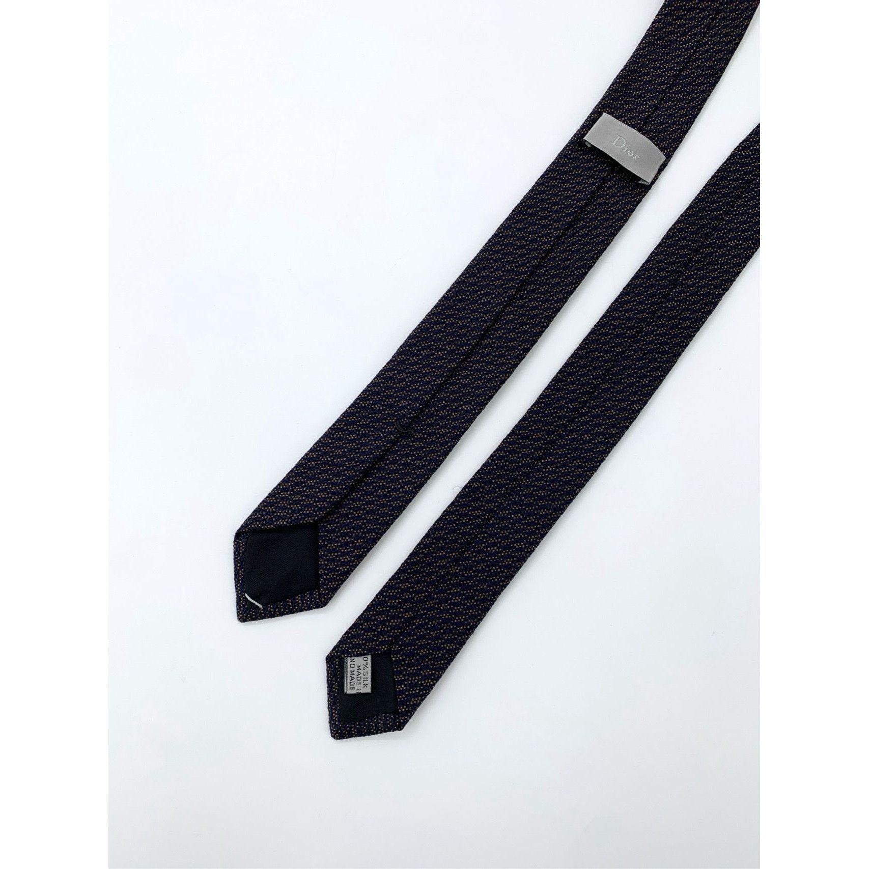 Dior Dior Navy Blue Textured Silk Mens Tie 156cm Size ONE SIZE - 5 Thumbnail