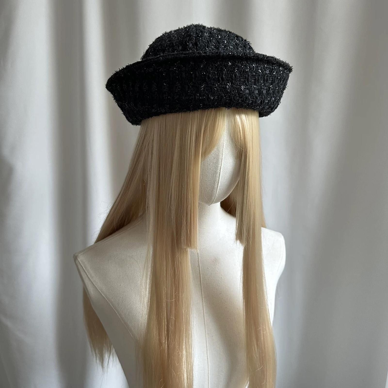 Japanese Brand Chic Black Sparkle Tweed Beret Sailor Hat Y2K French Girl Size ONE SIZE - 5 Thumbnail