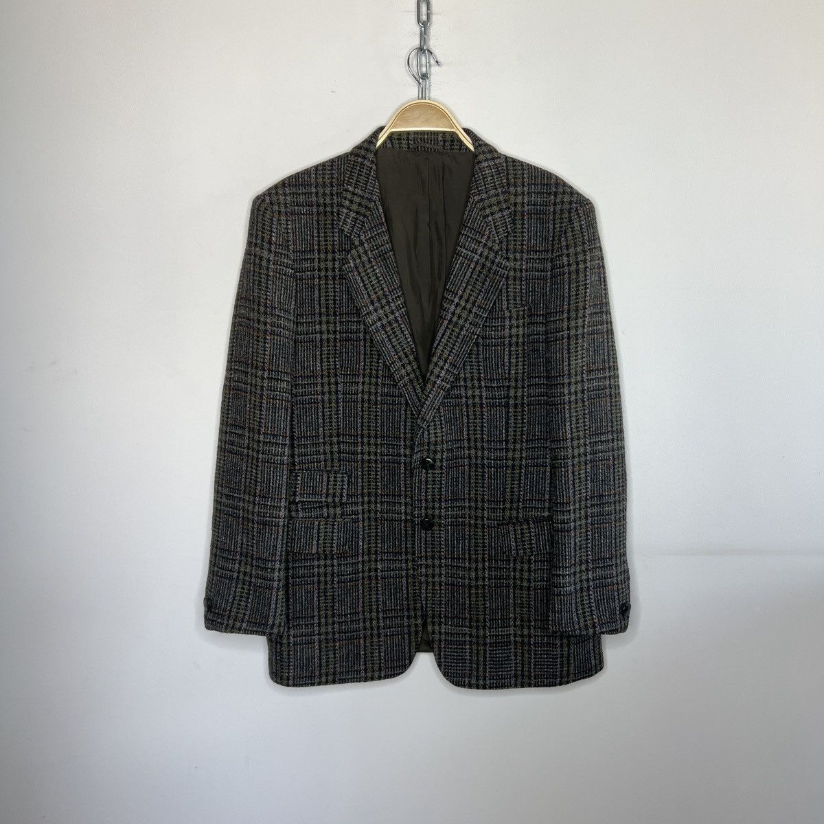 Vtg Harris Tweed Grey Green Coat WOOL Jacket Blazer 40 R