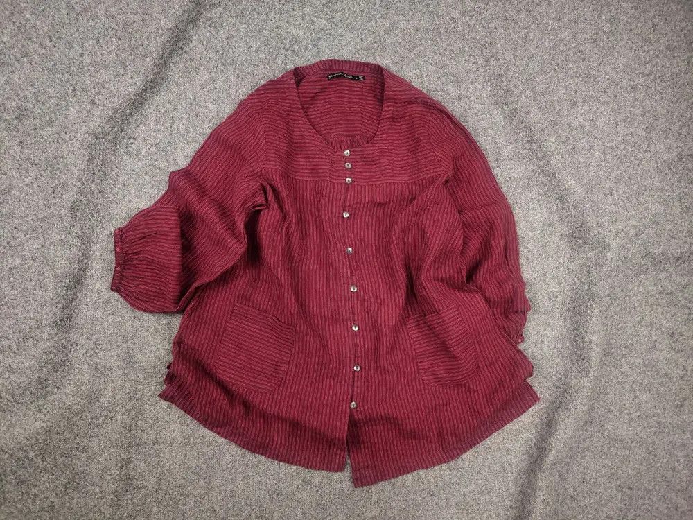 Gudrun Sjoden Gudrun Sjöden Linen Red Striped Button Long Sleeve Tunic Top Size M / US 6-8 / IT 42-44 - 1 Thumbnail