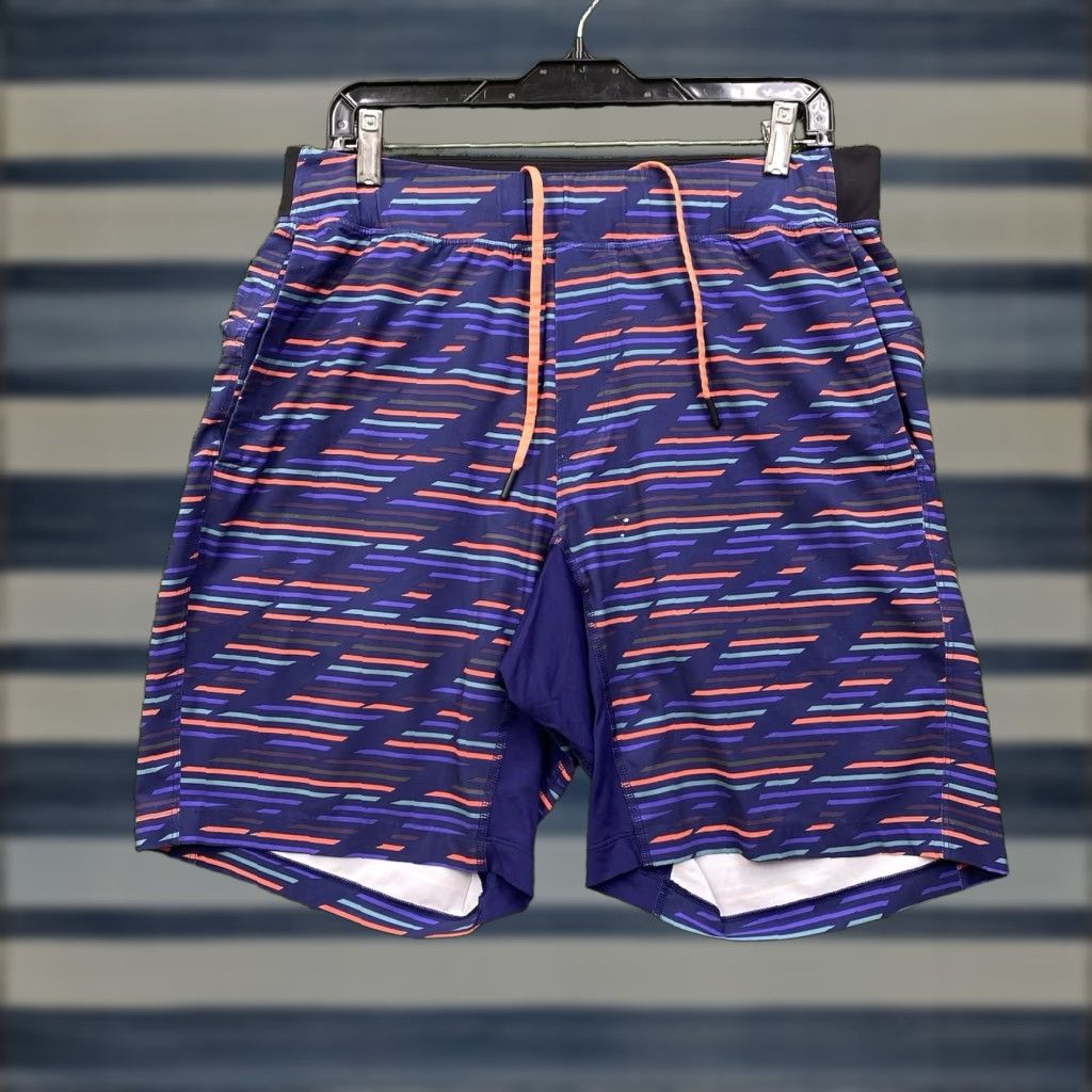 Lululemon Lululemon athletica Shorts Mens 30 Multicolor Stripe 9" Athletic Lined T.H.E. SHORT Athletic Casual, Travel, Workwear Mens 30 Blue Striped Shorts Size US 30 / EU 46 - 1 Thumbnail