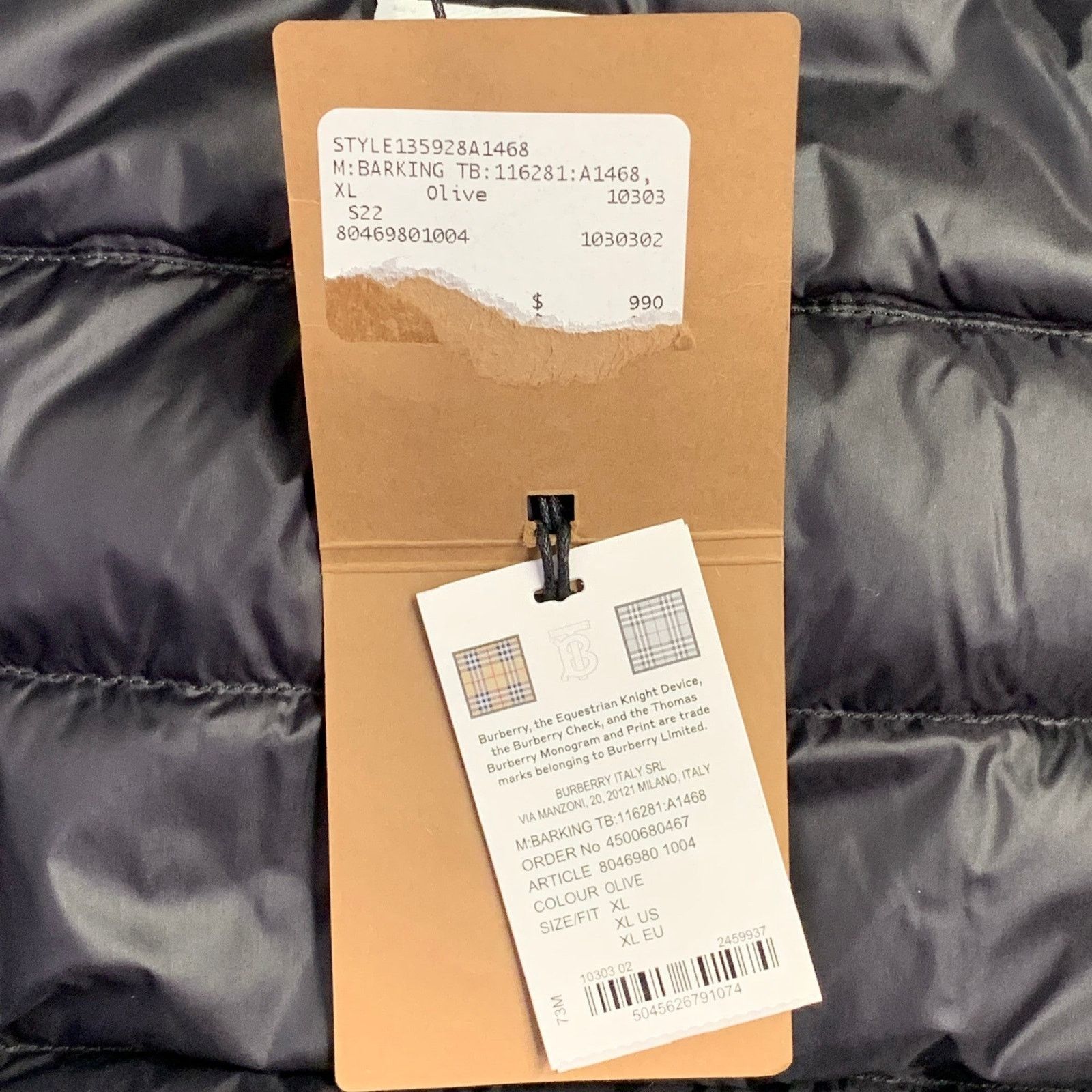 Burberry Size XL Barking Black Olive Quilted Polyamide Hooded Coat Size US XL / EU 56 / 4 - 7 Thumbnail