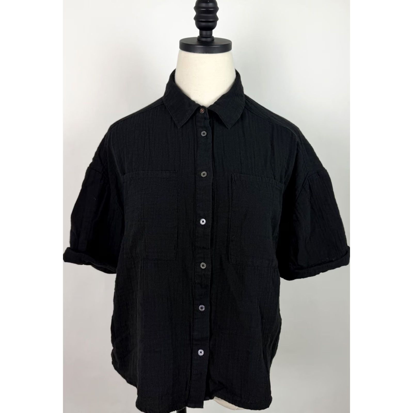 Vintage Sundance Shirt Womens Small Cotton Gauze Black Button Up Top Collared Relaxed Size S / US 4 / IT 40 - 2 Thumbnail