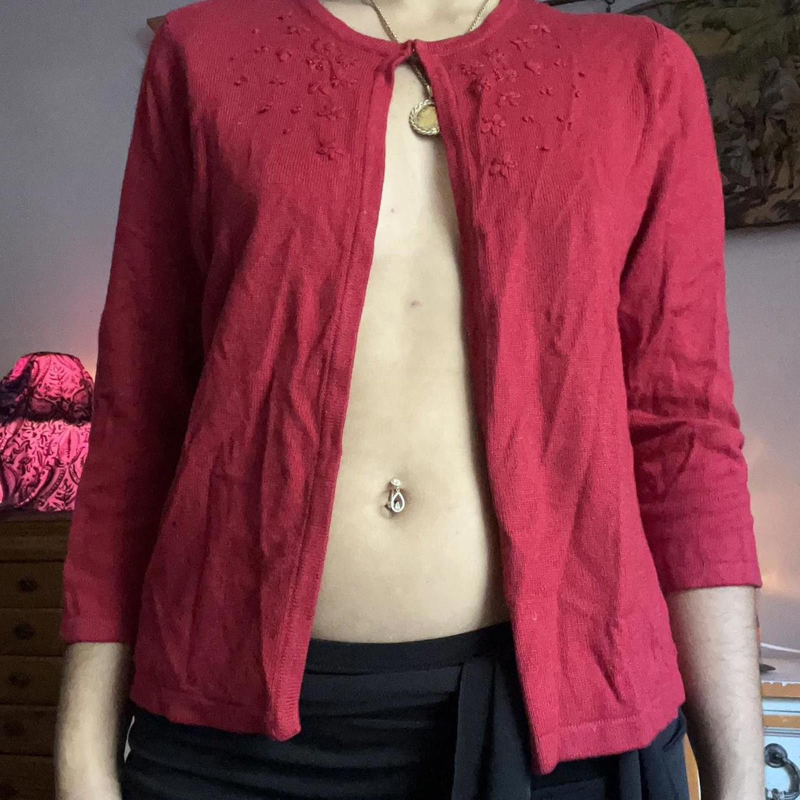 Other Red cardigan with tiny embroidered flowers #cottagecore Size S / US 4 / IT 40 - 1 Thumbnail