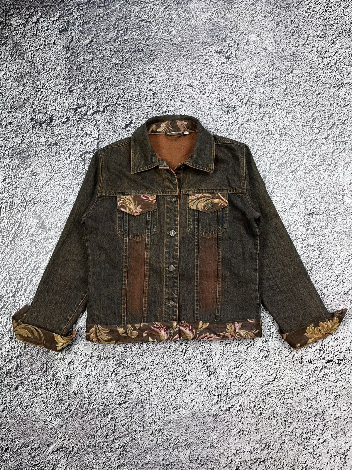 Vintage Vintage Y2K Rust Denim Floral Jacket Botanical Rare Size S Size S / US 4 / IT 40 - 1 Thumbnail