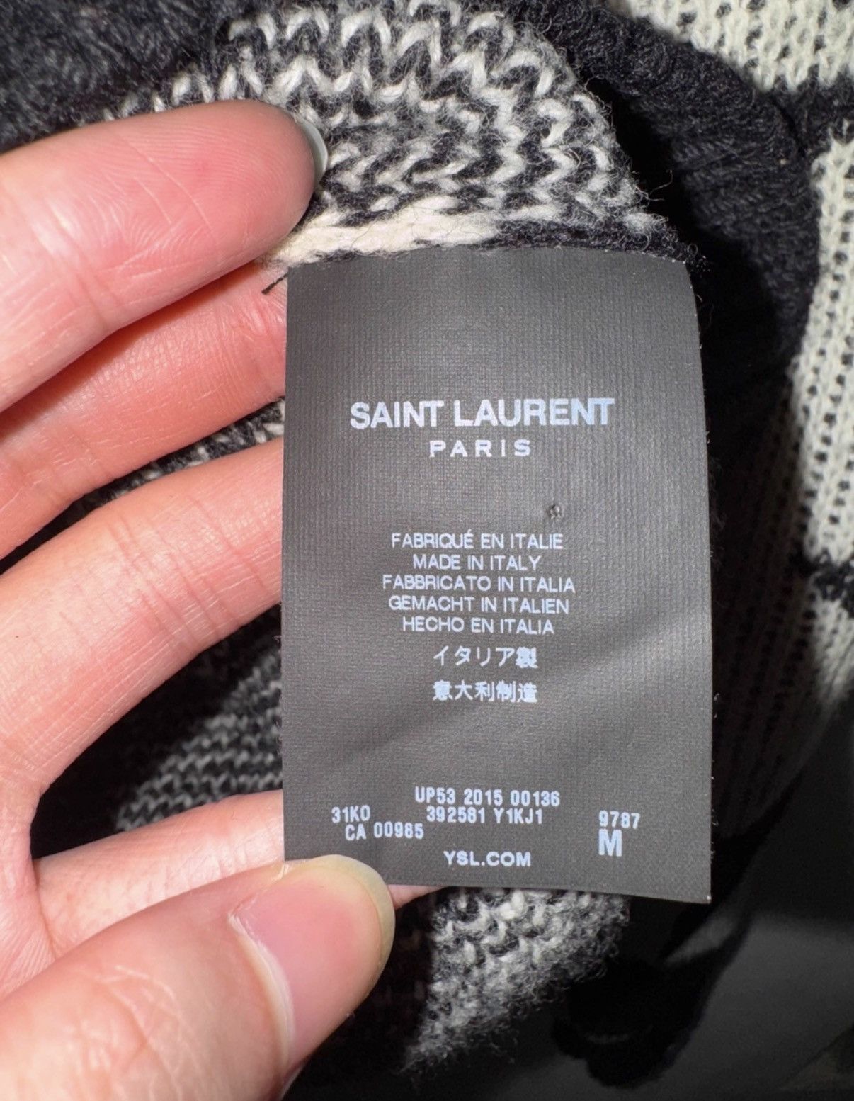 Saint Laurent Paris Saint Laurent Black/White Wool Geometric Triangle Sweater Size US M / EU 48-50 / 2 - 8 Thumbnail