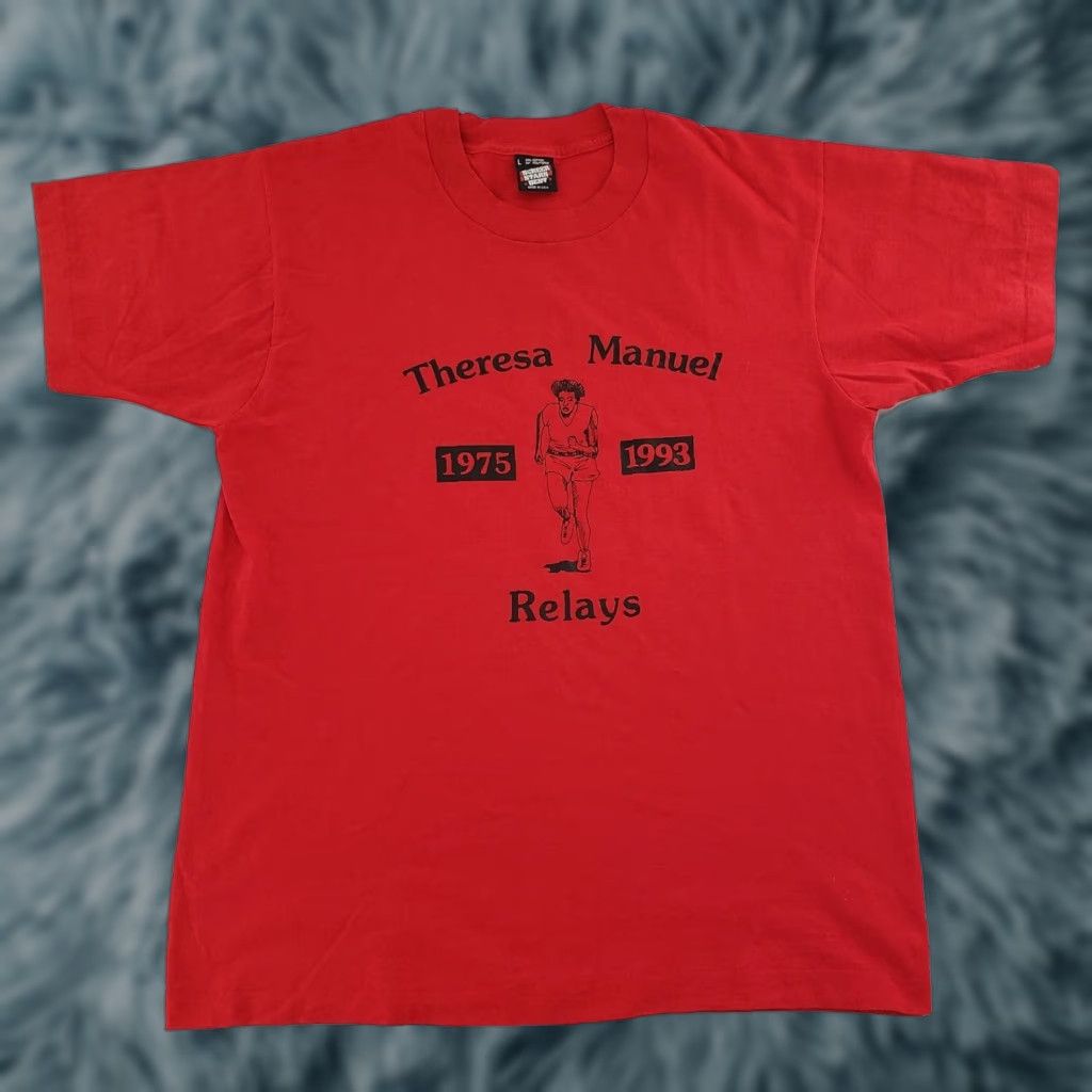 Vintage VINTAGE Screen Stars Theresa Manuel Olympic USA 80s Relays Mens T-Shirt Large Red US Size US L / EU 52-54 / 3 - 1 Thumbnail
