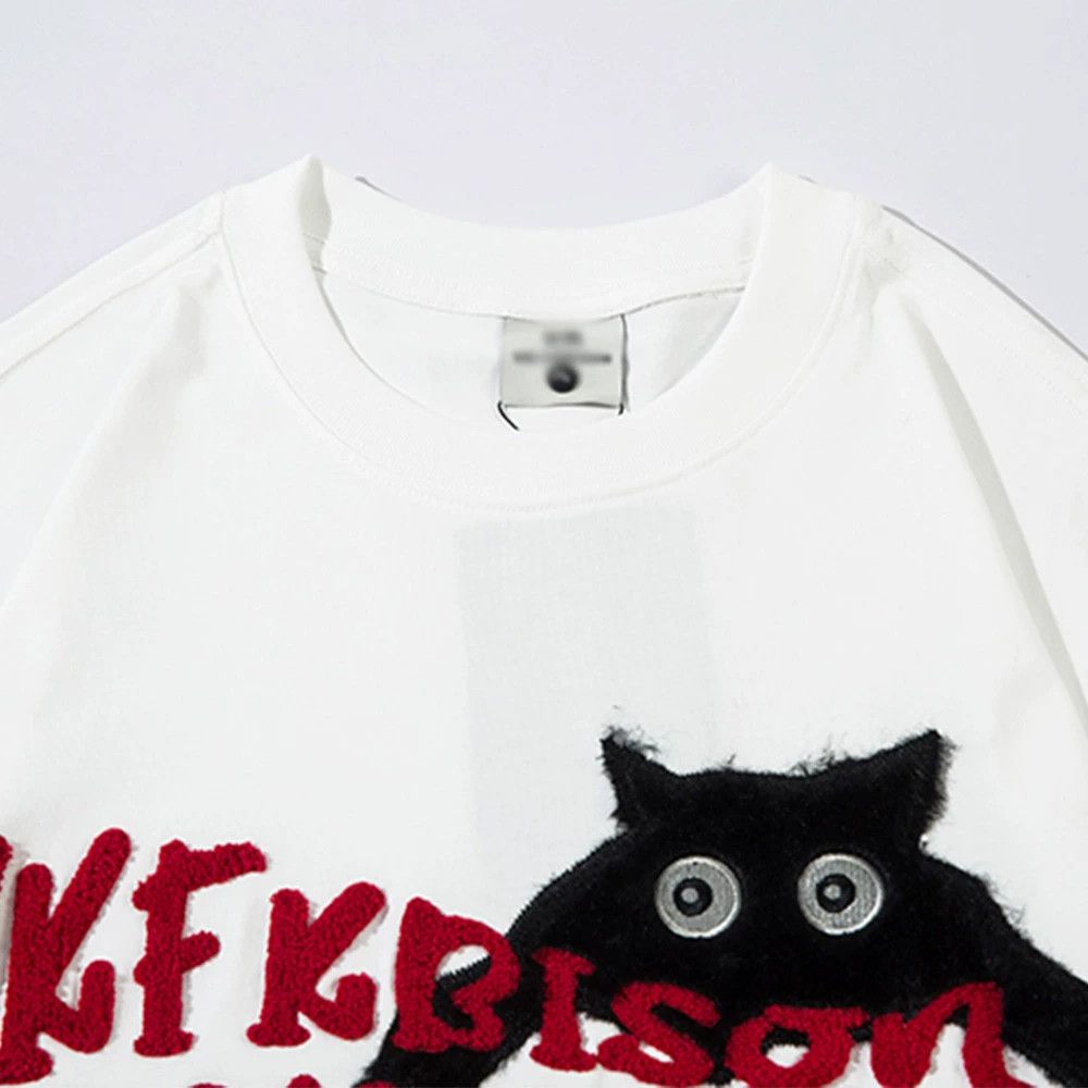 Vintage Men's funny kitten cartoon embroidered long-sleeved T-shirt Size US M / EU 48-50 / 2 - 3 Thumbnail