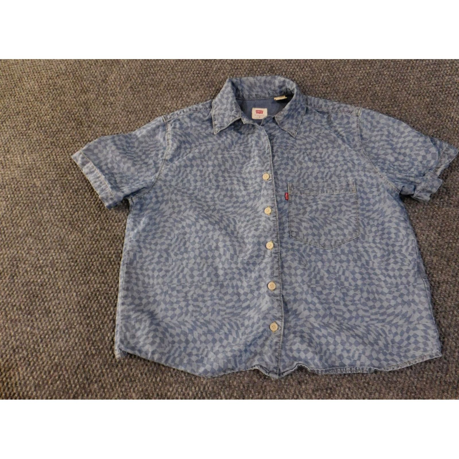 Levi's Levi's Button-Up Shirt Women S Blue Short Sleeve Geometric Pattern Stars Size S / US 4 / IT 40 - 4 Thumbnail