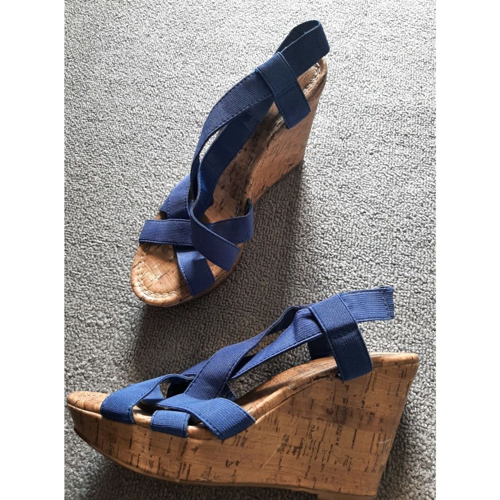Vintage Montego Bay Club Strappy Wedges Women’s Sz 6 Blue Open Toe Sandals Gold? Size US 6 / IT 36 - 2 Thumbnail