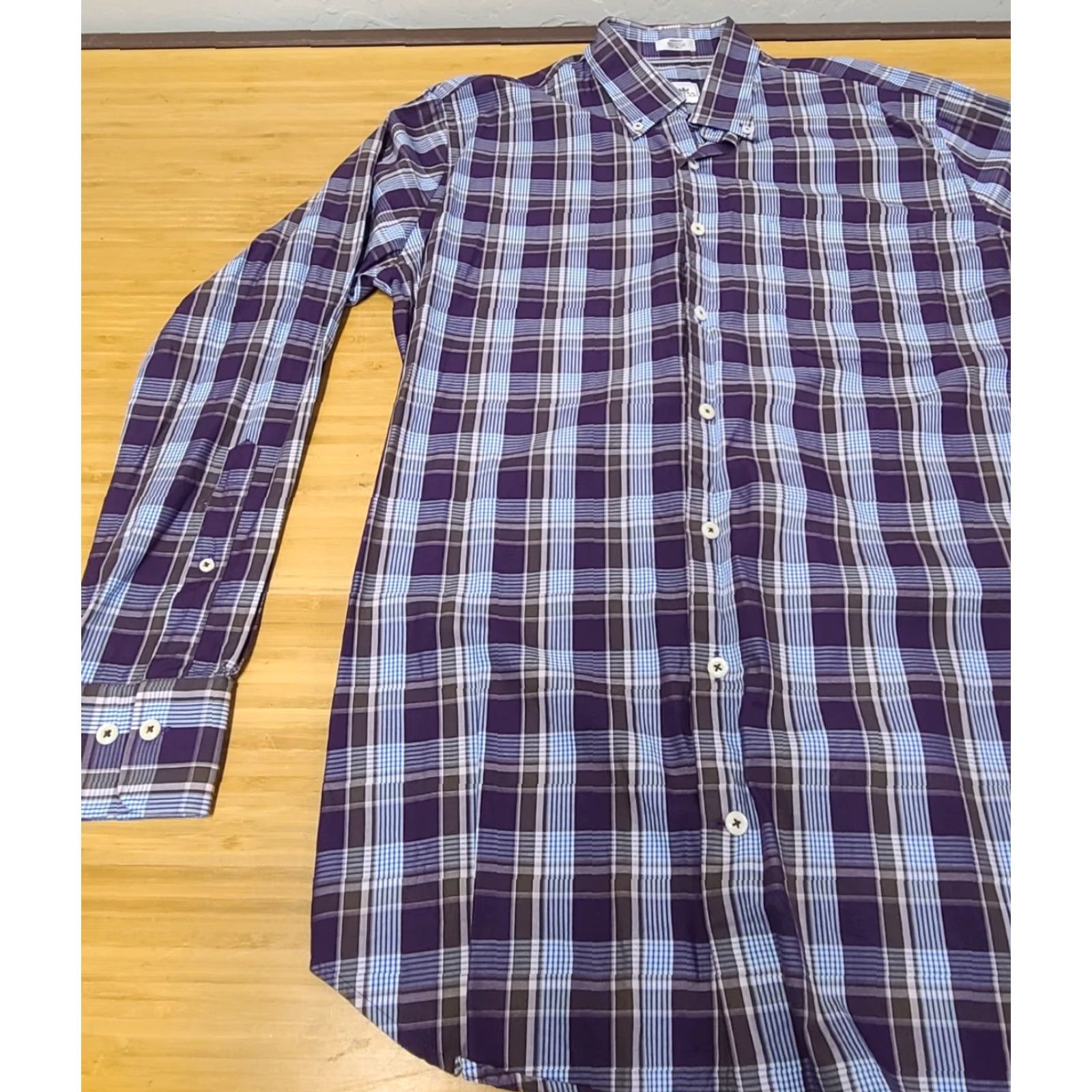 Peter Millar Peter Millar Shirt Mens Regular M Purple Blue Plaid Button-Down Collared Long Sleeve Casual Preppy Logo Pocket Size US M / EU 48-50 / 2 - 3 Thumbnail