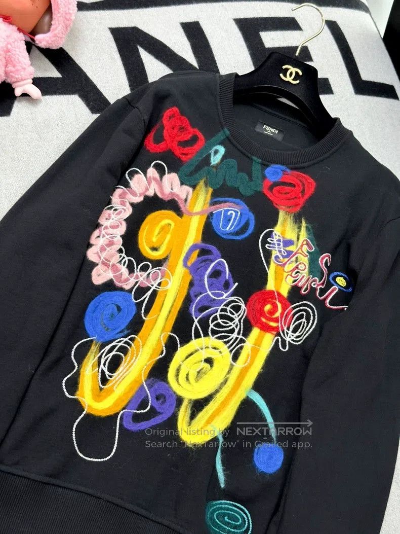 Fendi Fendi Black Long Sleeve Sweatshirt with Colorful Pattern Size US M / EU 48-50 / 2 - 2 Thumbnail