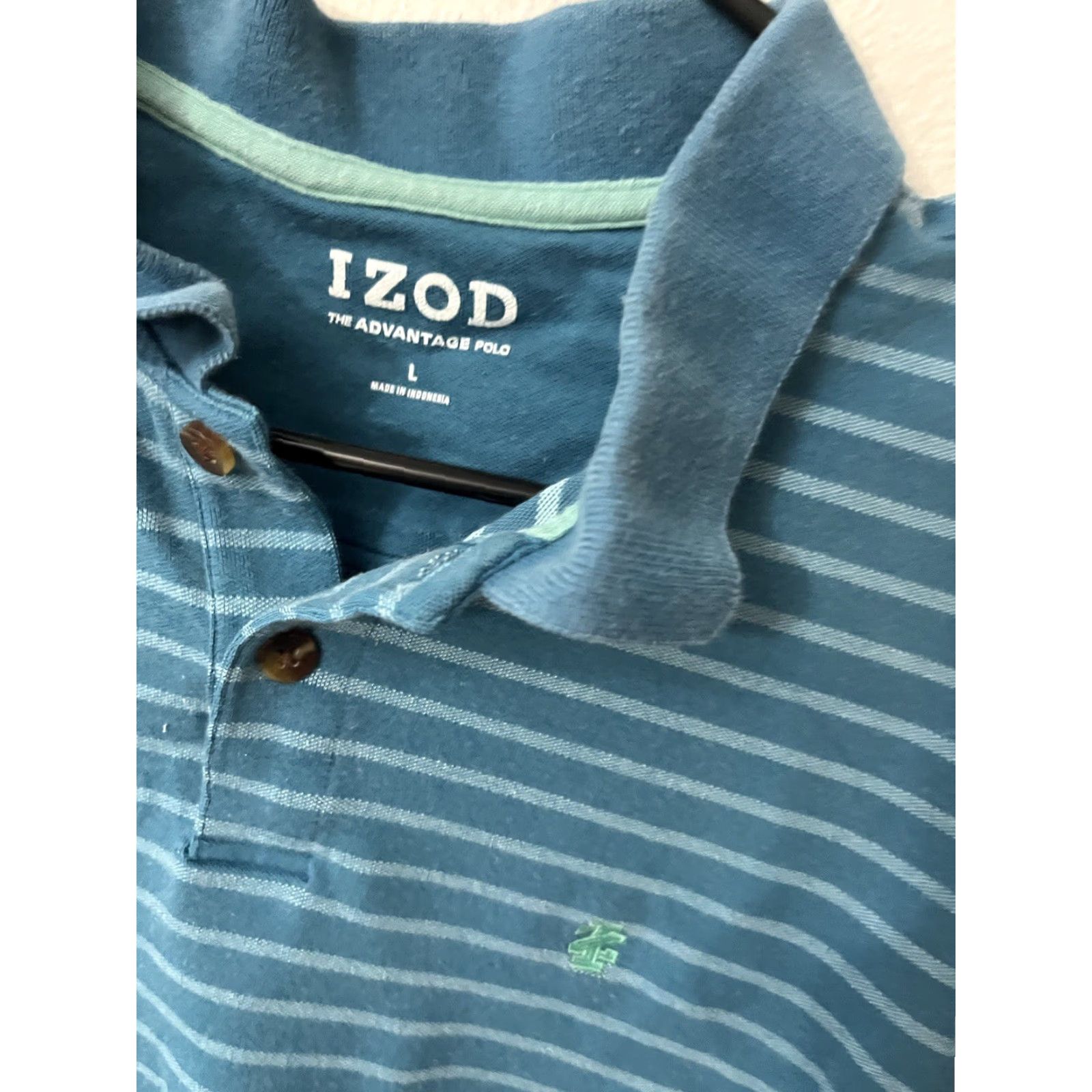 Izod IZOD Advantage Performance Polo Shirt Blue Striped Cotton Polyester Size L Mens Currents Size US L / EU 52-54 / 3 - 2 Thumbnail