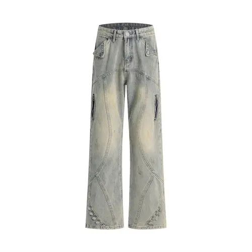 VIBE Men's punk split stitching distressed washed ripped jeans Size US 32 / EU 48 - 7 Thumbnail