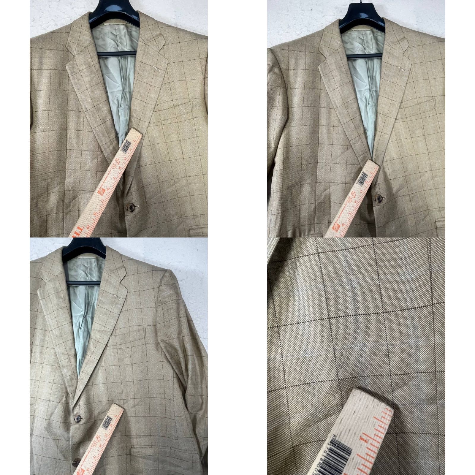 Vintage Hickey Freeman Sport Coat Blazer Men 46R Beige Plaid Wool Silk Two-Button Notch Lapel Regular Length Size 46R - 8 Thumbnail