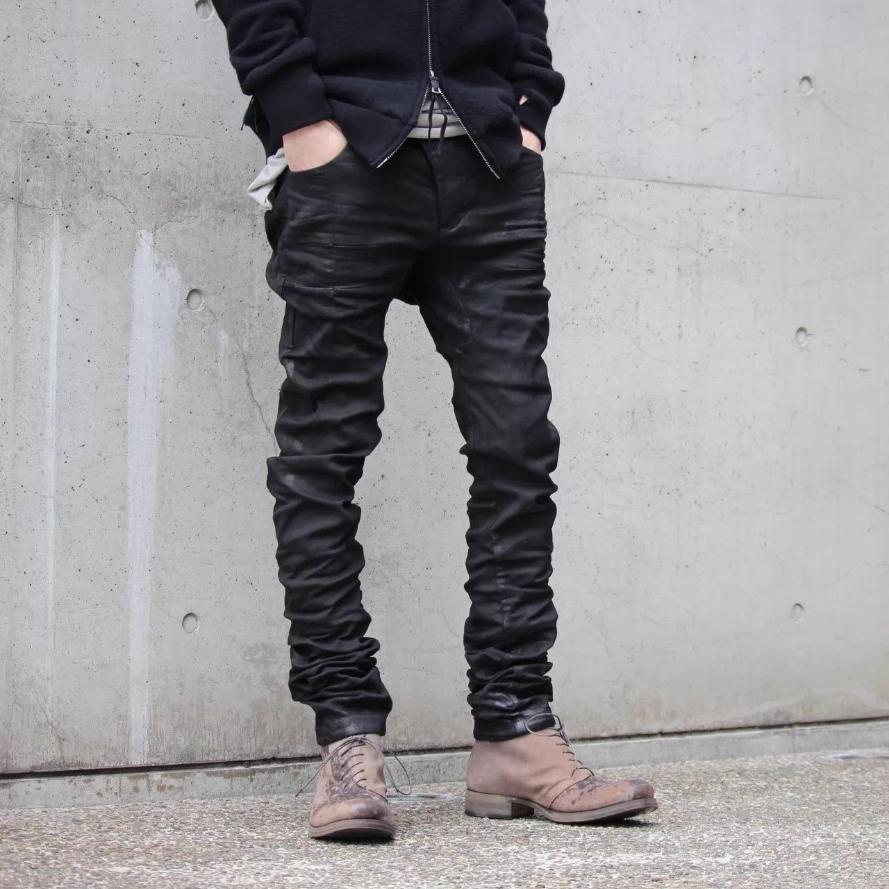 Boris Bidjan Saberi BBS P13TF Slim Tapered Distressed Waxed Black Jeans XS/S Size US 28 / EU 44 - 8 Thumbnail