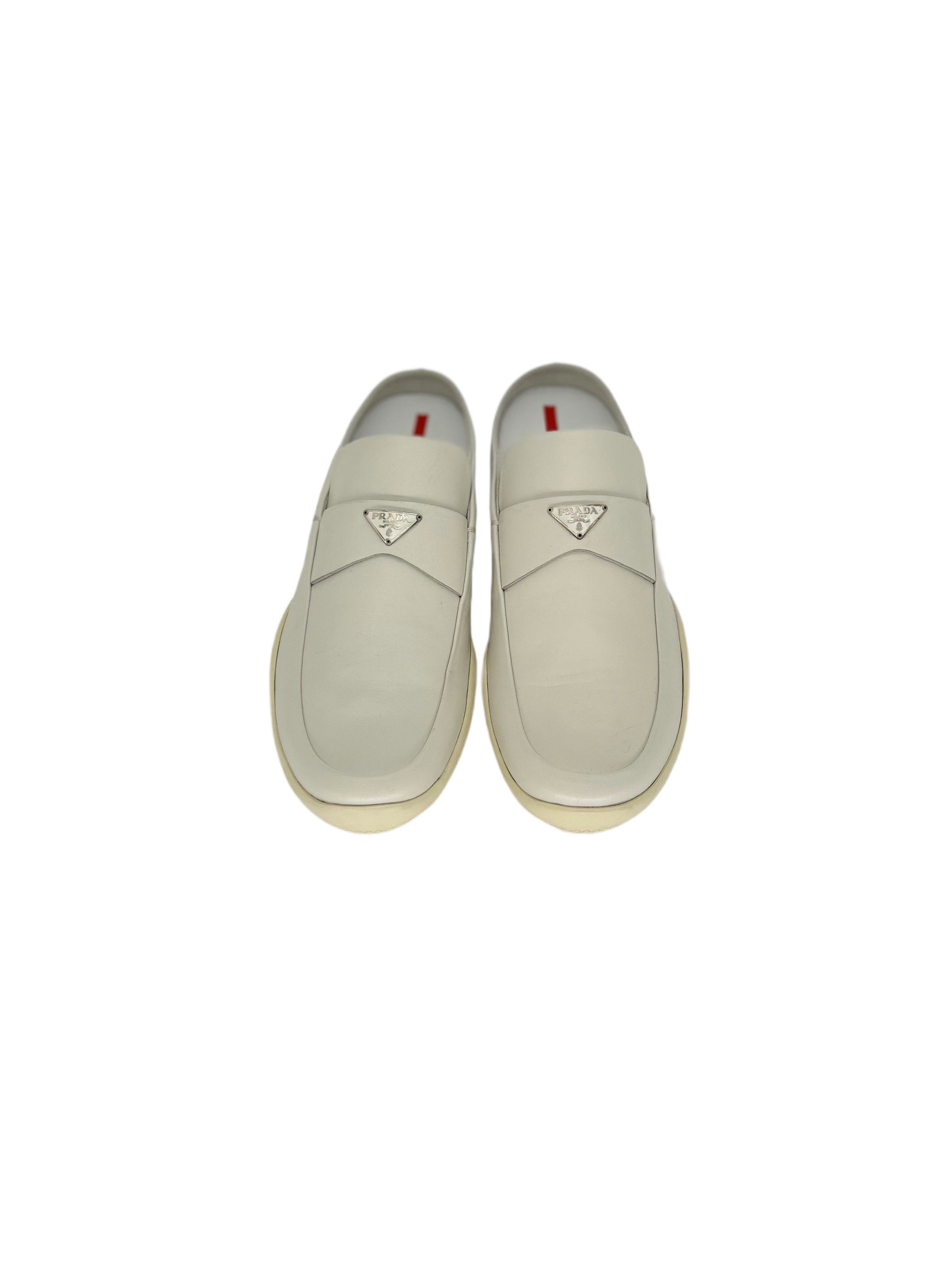 Prada Prada Linea Rossa White Mules With Metal Logo Size US 7.5 / EU 40-41 - 3 Thumbnail