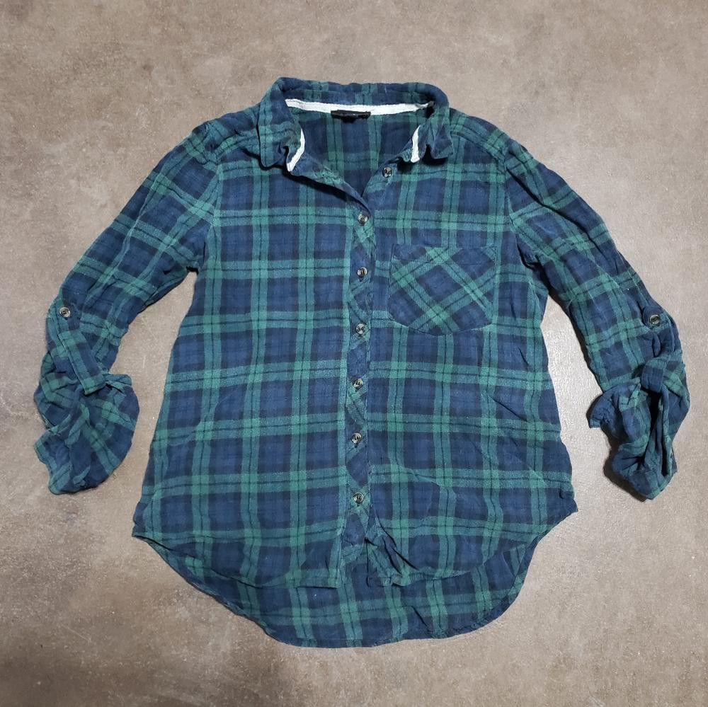 Designer Navy Green Socialite Button Down Flannel Size S / US 4 / IT 40 - 1 Thumbnail