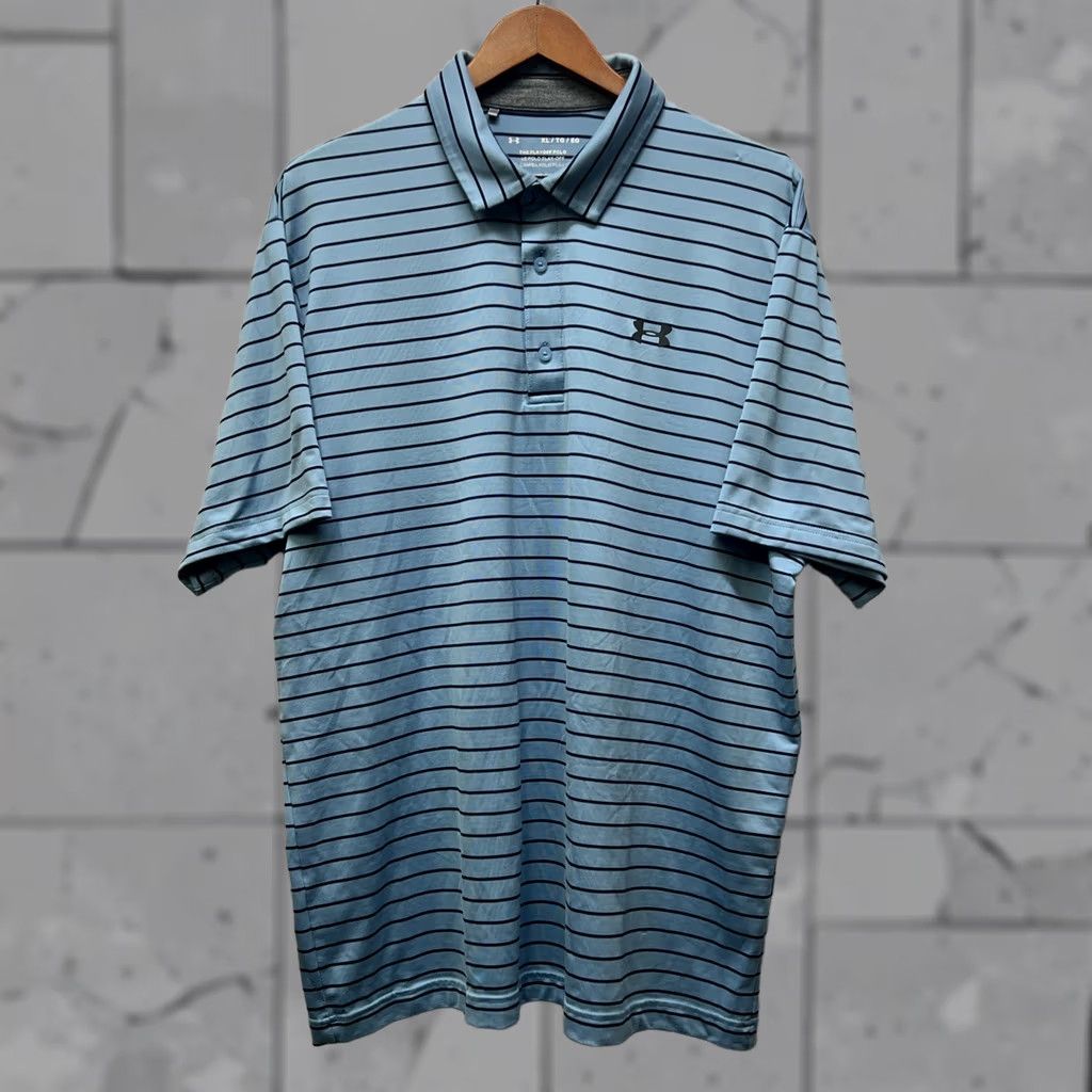 Under Armour Under Armour PLAYOFF Polo Shirt Striped Blue Mens XL Front Size US XL / EU 56 / 4 - 1 Thumbnail
