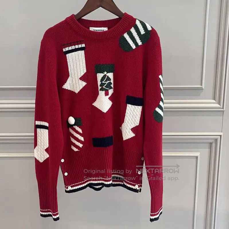 Thom Browne Thom Browne Red Wool Patterned Sweater . Size S / US 4 / IT 40 - 1 Thumbnail