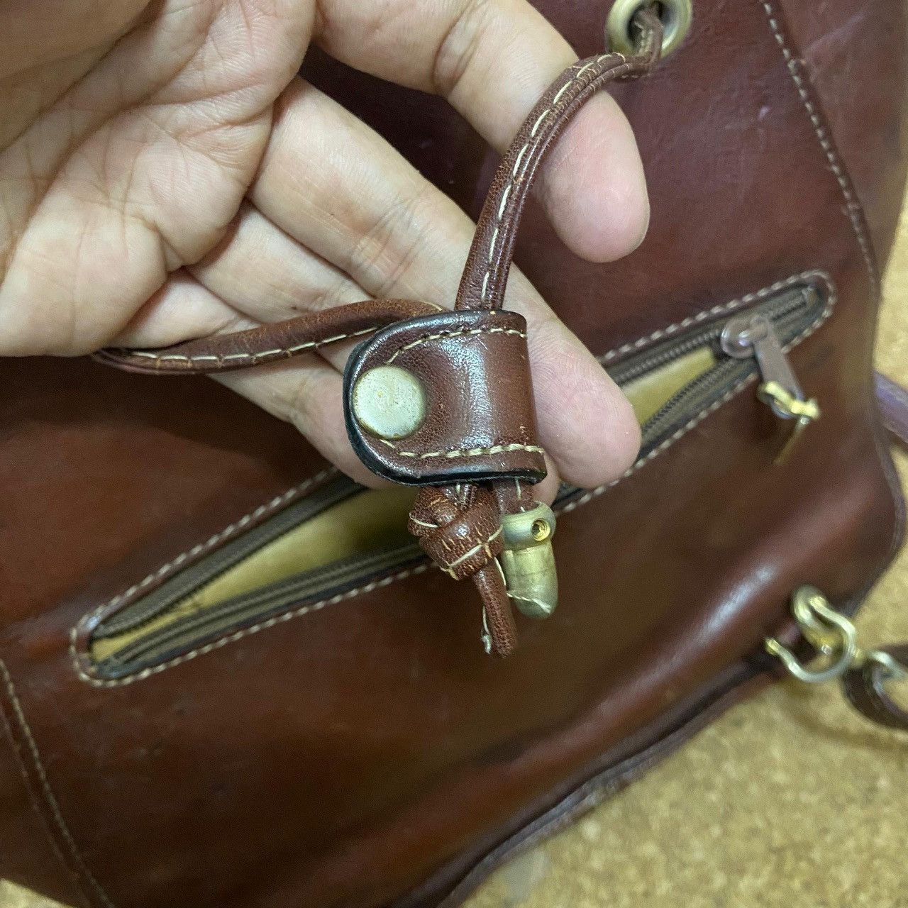Handmade Texier Vintage Leather Backpack w/ Matching Mini Pouch — Size ONE SIZE - 19 Thumbnail