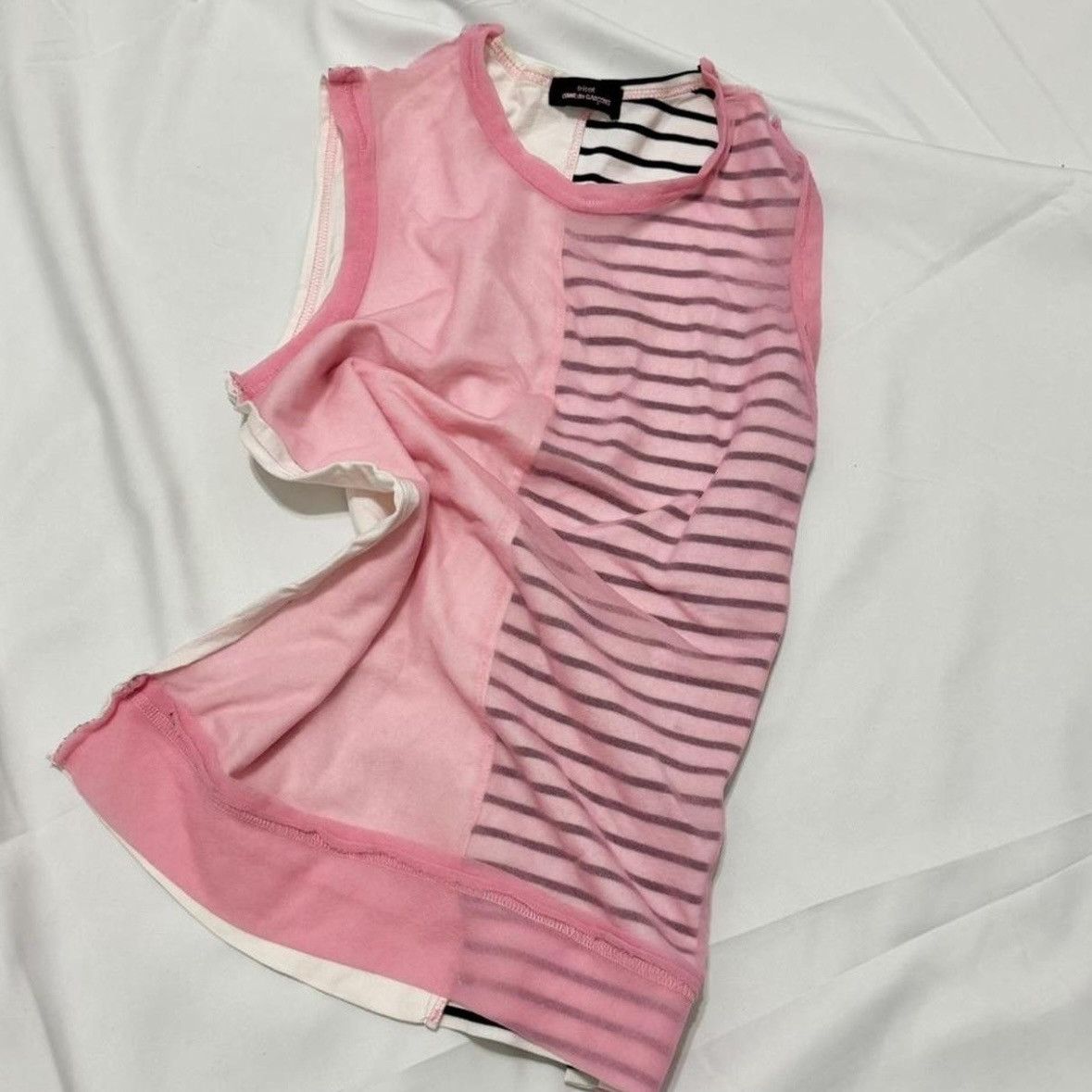 CDG by Comme des Garcons × Comme des Garcons × Tricot Comme des Garcons 2003 Tricot Comme des Garçons Pink Stripe Switching Tank Top Size S / US 4 / IT 40 - 1 Thumbnail