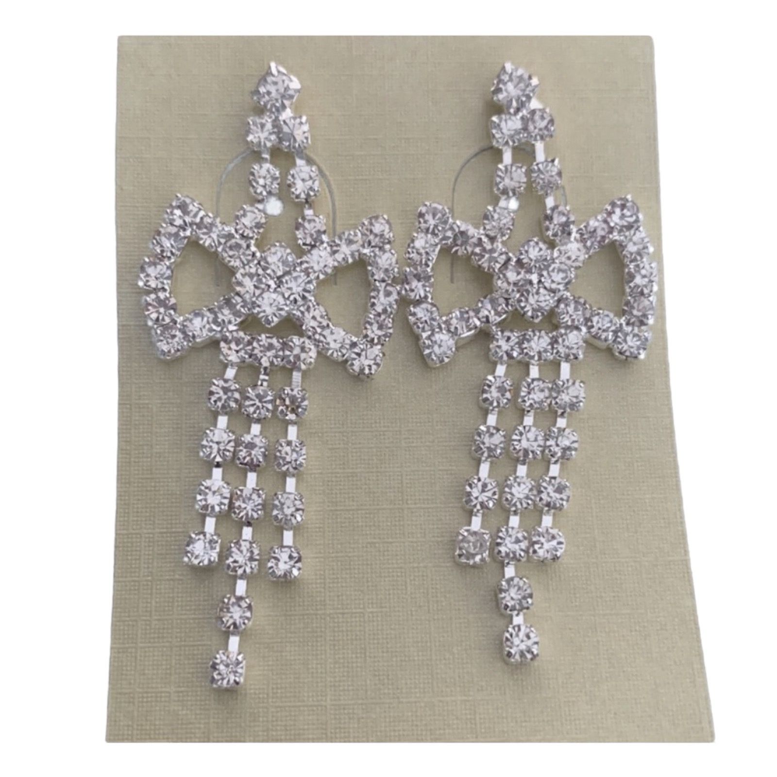 Other Diamond CZ Bow Bling Drop Dangle Silver Earrings Size ONE SIZE - 1 Thumbnail