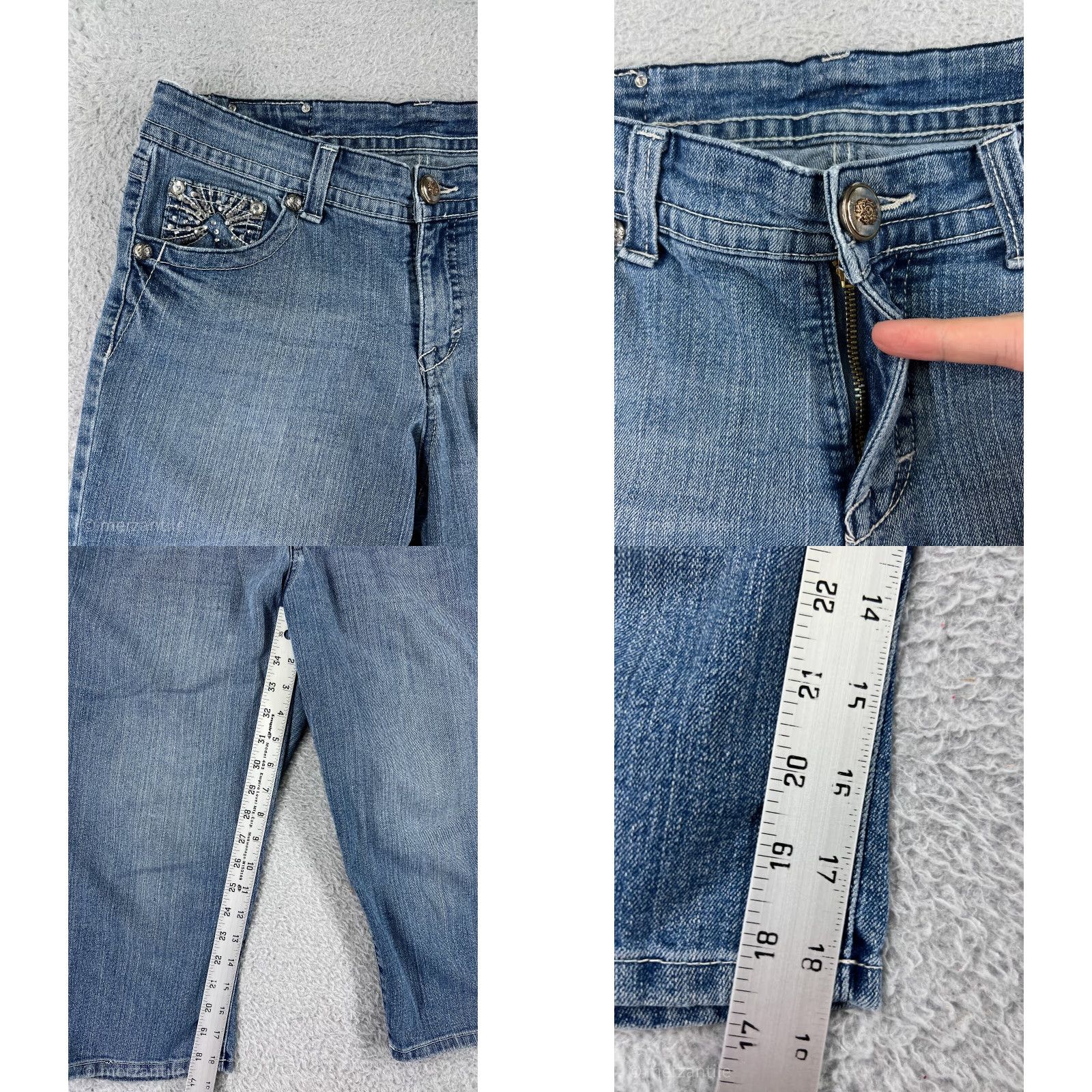 Style & Co VINTAGE Style & Co Blue Denim Capri Pants Womens Size 10P Floral Embroidered Cropped Size 32" / US 10 / IT 46 - 8 Thumbnail