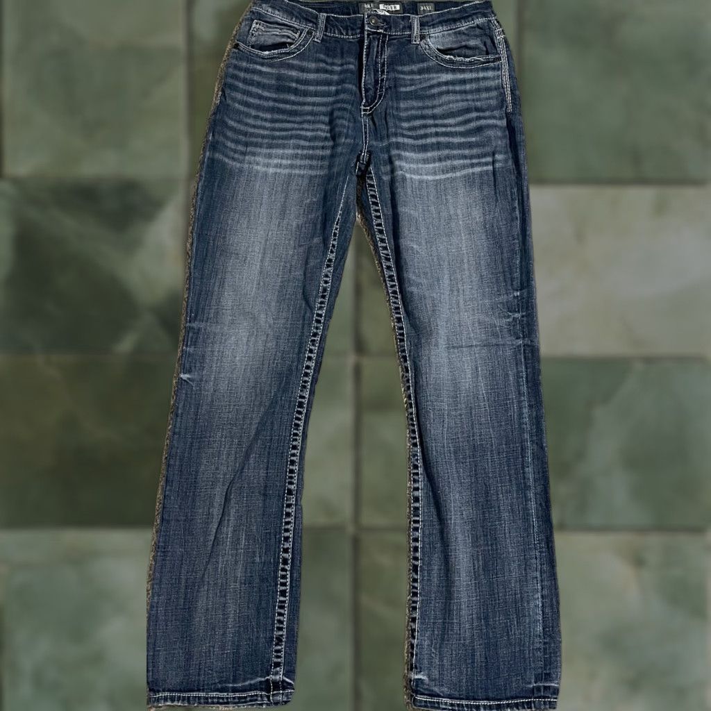 Vintage BKE Tyler Buckle Mens Jeans 34XL Straight Leg Blue Denim (32x34.5) 7-Pocket Embroidered Buckle Store Mens Buckle BKE Tyler Jeans blue denim Size US 39 - 1 Thumbnail