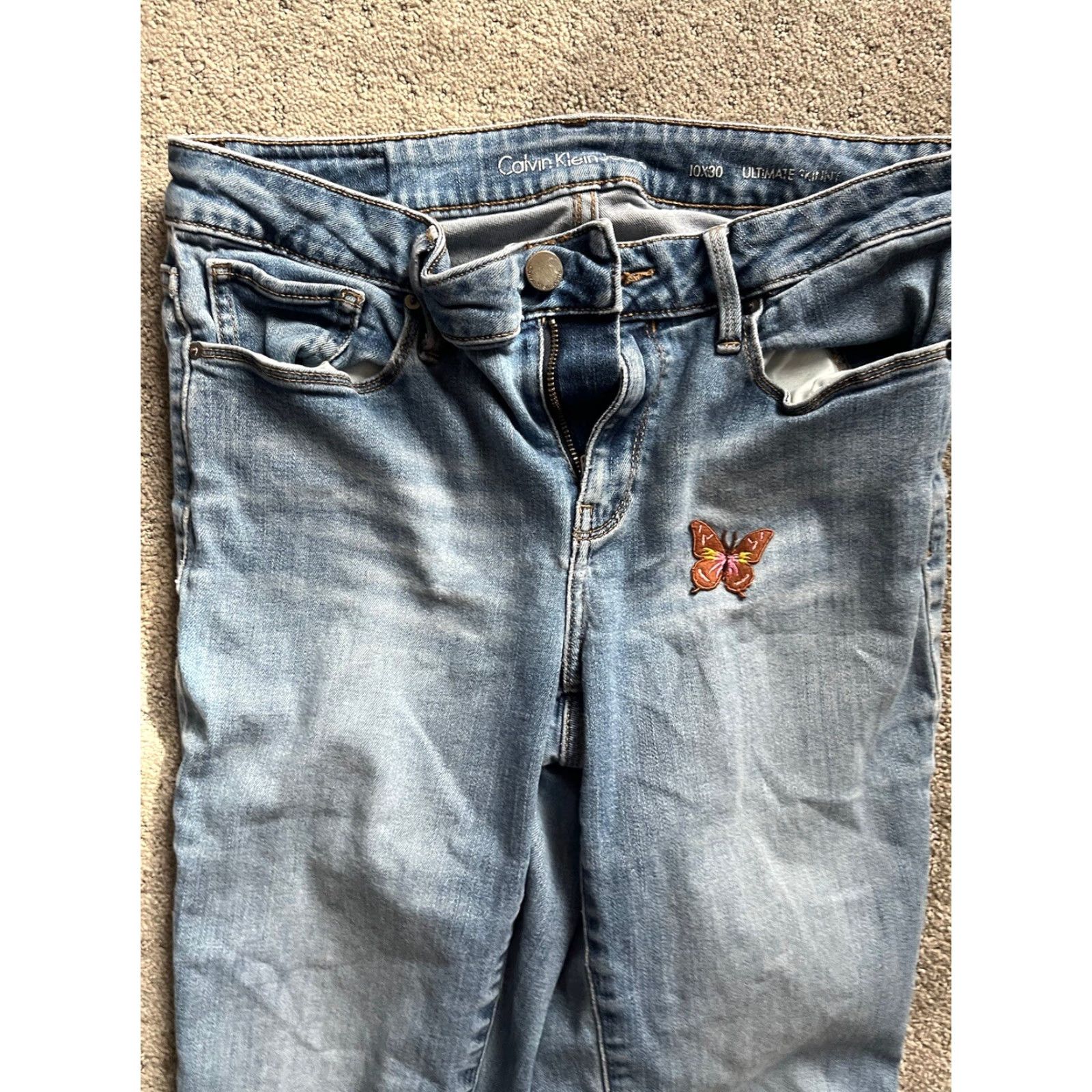 Vintage Calvin Klein Jeans Women's Ultimate Skinny Jeans Size 10 Dark Wash Blue Embroidered Size 32" / US 10 / IT 46 - 4 Thumbnail