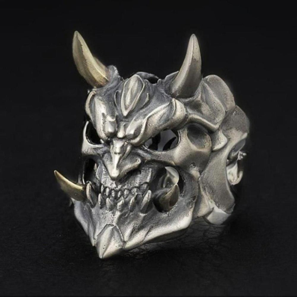 Designer Men's Yokai Skull Silver Open Gothic Mask Ring Size ONE SIZE - 3 Thumbnail