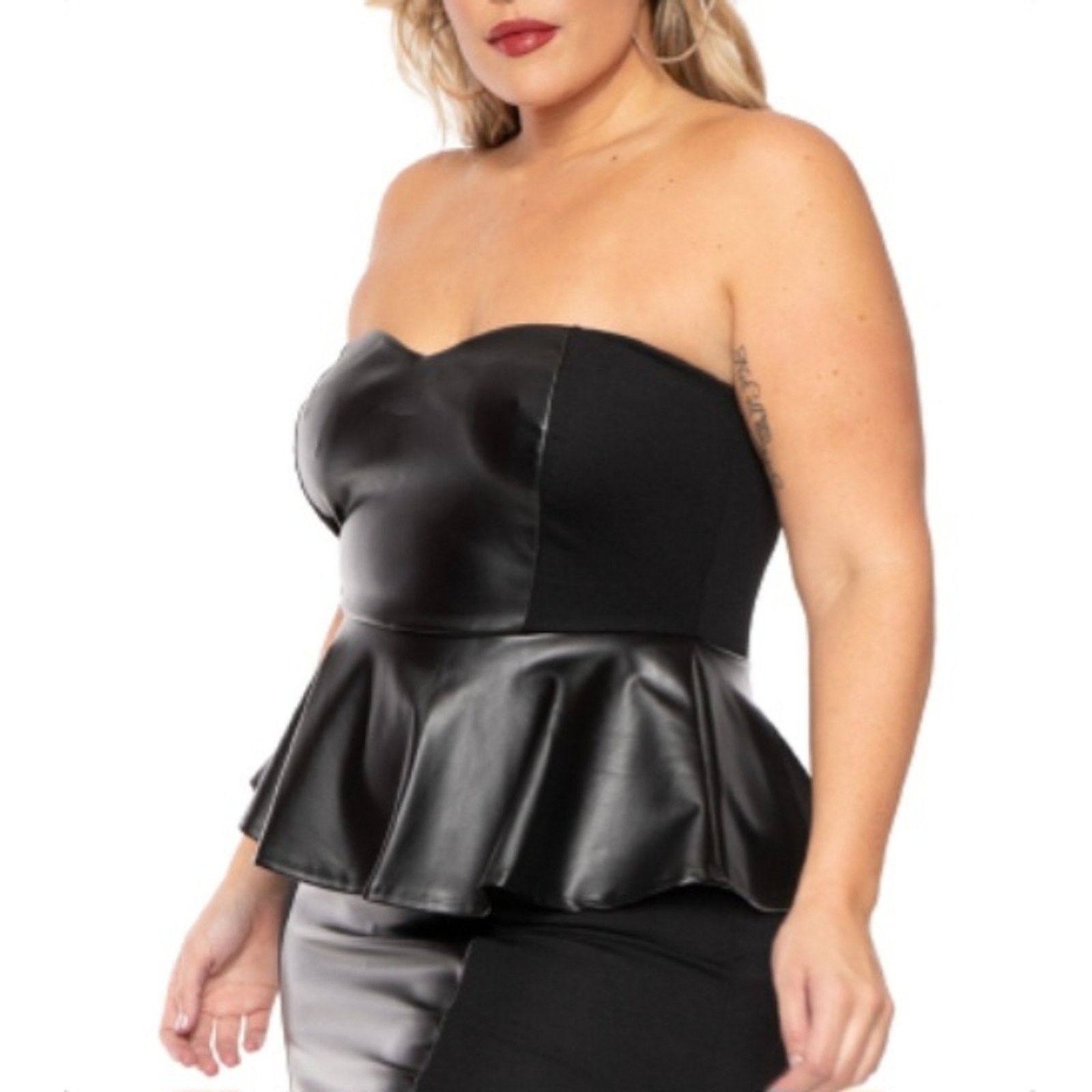 Other CURVY SENSE ☆ BLACK FAUX LEATHER ☆ PEPLUM DRESS ☆ 4x NIP Size 4XL / US 24-26 - 5 Thumbnail