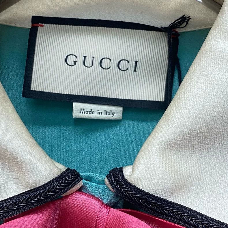 Gucci Gucci Green bow pearl buckle silk shirt 2505-Nextarrow Size XS / US 0-2 / IT 36-38 - 3 Thumbnail