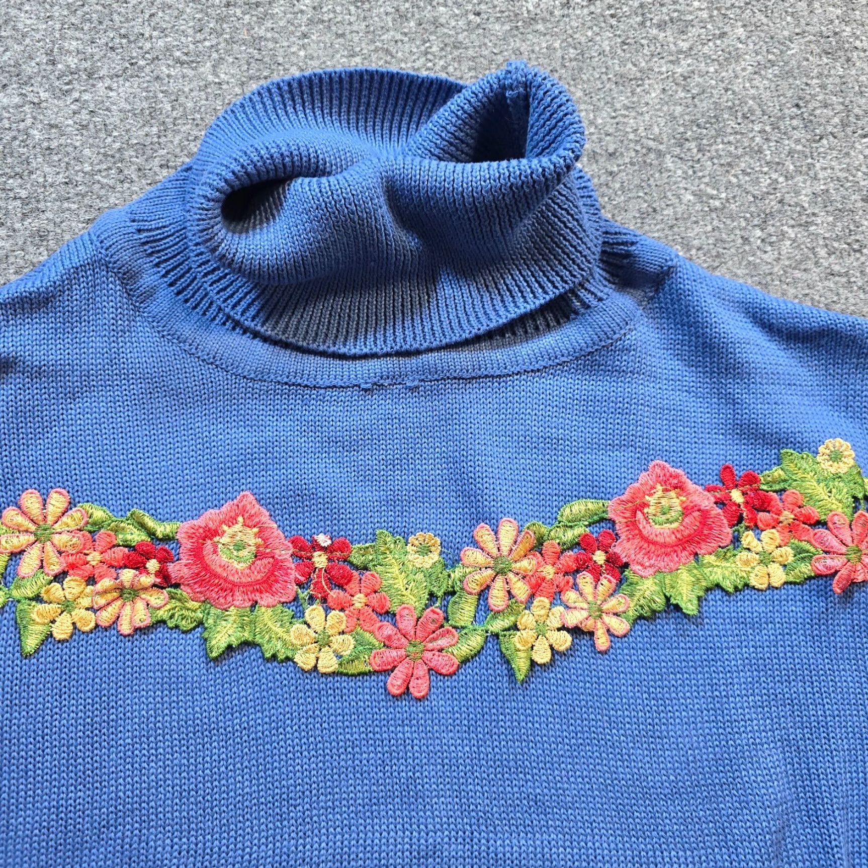 Vintage Misslook Sweater XL Womens Blue Flowers Turtleneck Knit Long Sleeve Capsule Size XL / US 12-14 / IT 48-50 - 2 Thumbnail