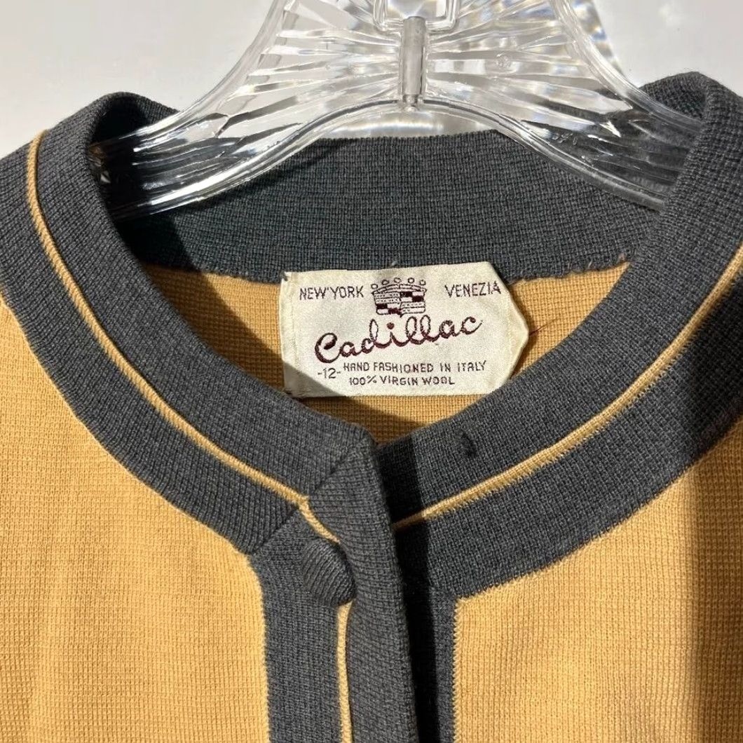 Vintage VINTAGE 90s Venezia Cadillac Cardigan Yellow Women 12 Wool Knit Pants? Size XL / US 12-14 / IT 48-50 - 2 Thumbnail