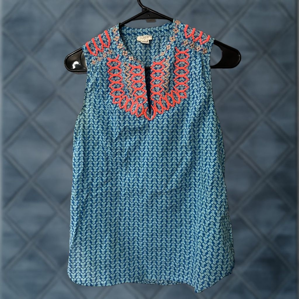 J.Crew VINTAGE J.CREW Sleeveless Blouse Women Size 4 Neon Orange Embroidered Accent Bib Top Size S / US 4 / IT 40 - 1 Thumbnail