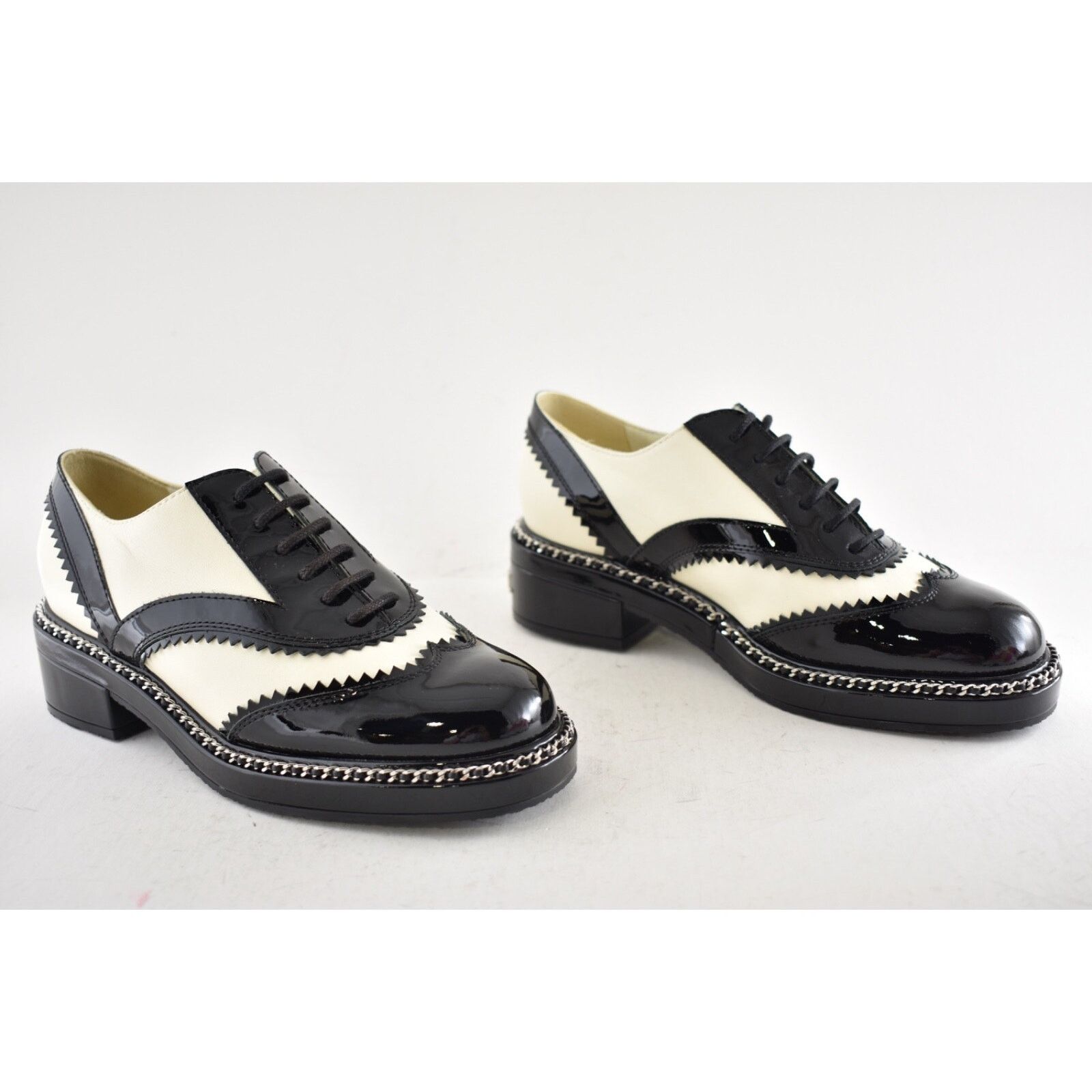 Chanel Chanel 19K Black White CC Logo Chain Around Lace Up Tie Size US 6.5 / IT 36.5 - 4 Thumbnail