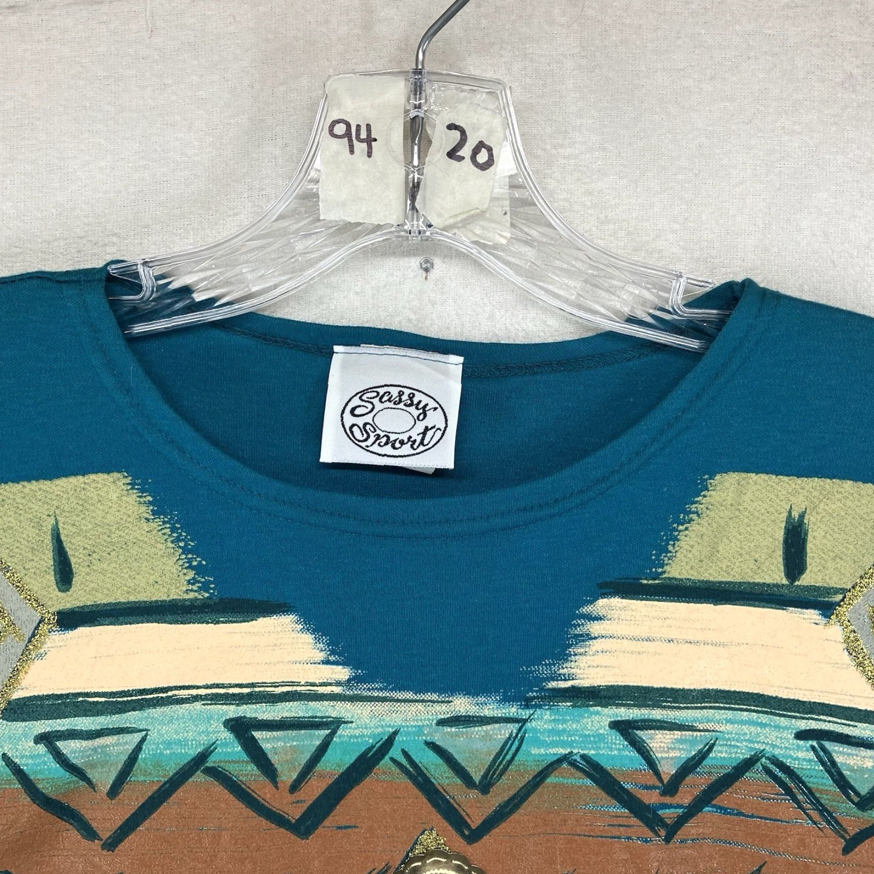 Altea VINTAGE Sassy Sport Western T Shirt M Women Teal Gold Paint Tribal Geometric Glitter Buckle 80s 90s City Hipster Modern Cowgirl Casual Size M / US 6-8 / IT 42-44 - 4 Thumbnail