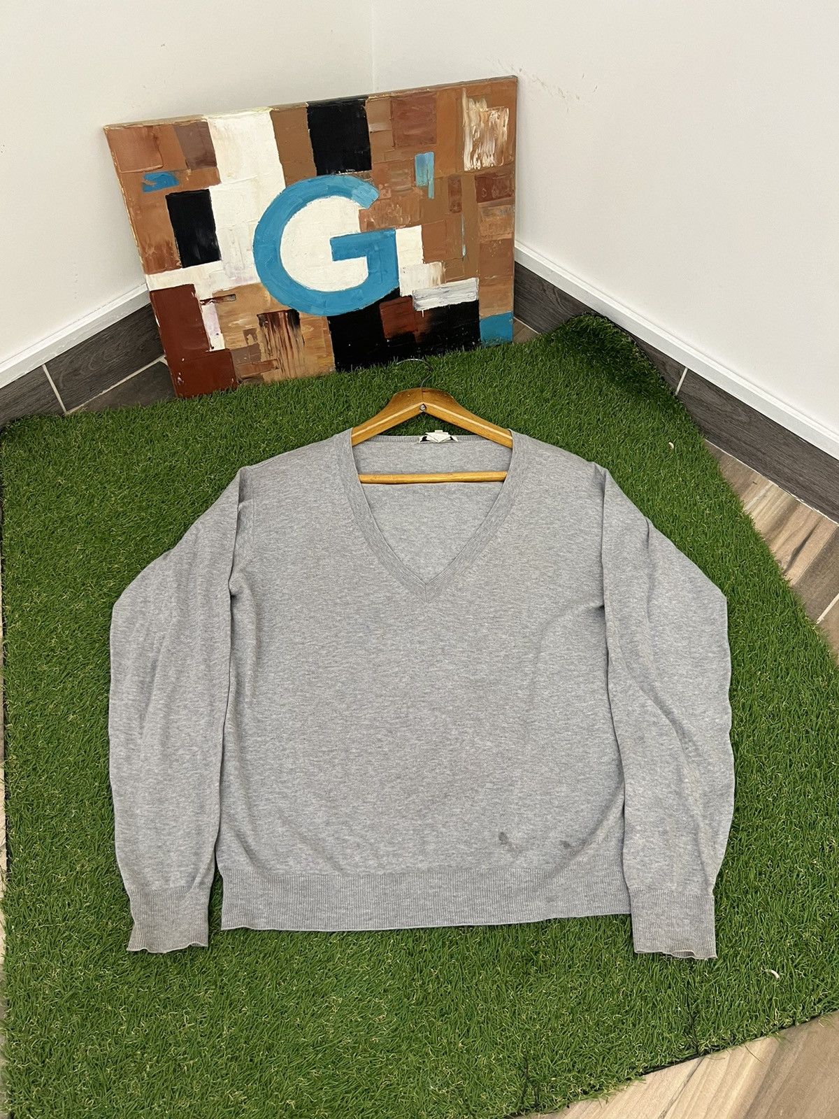 Celine Knit Coton Grey Cardigan V neck Sweater VTG 90s