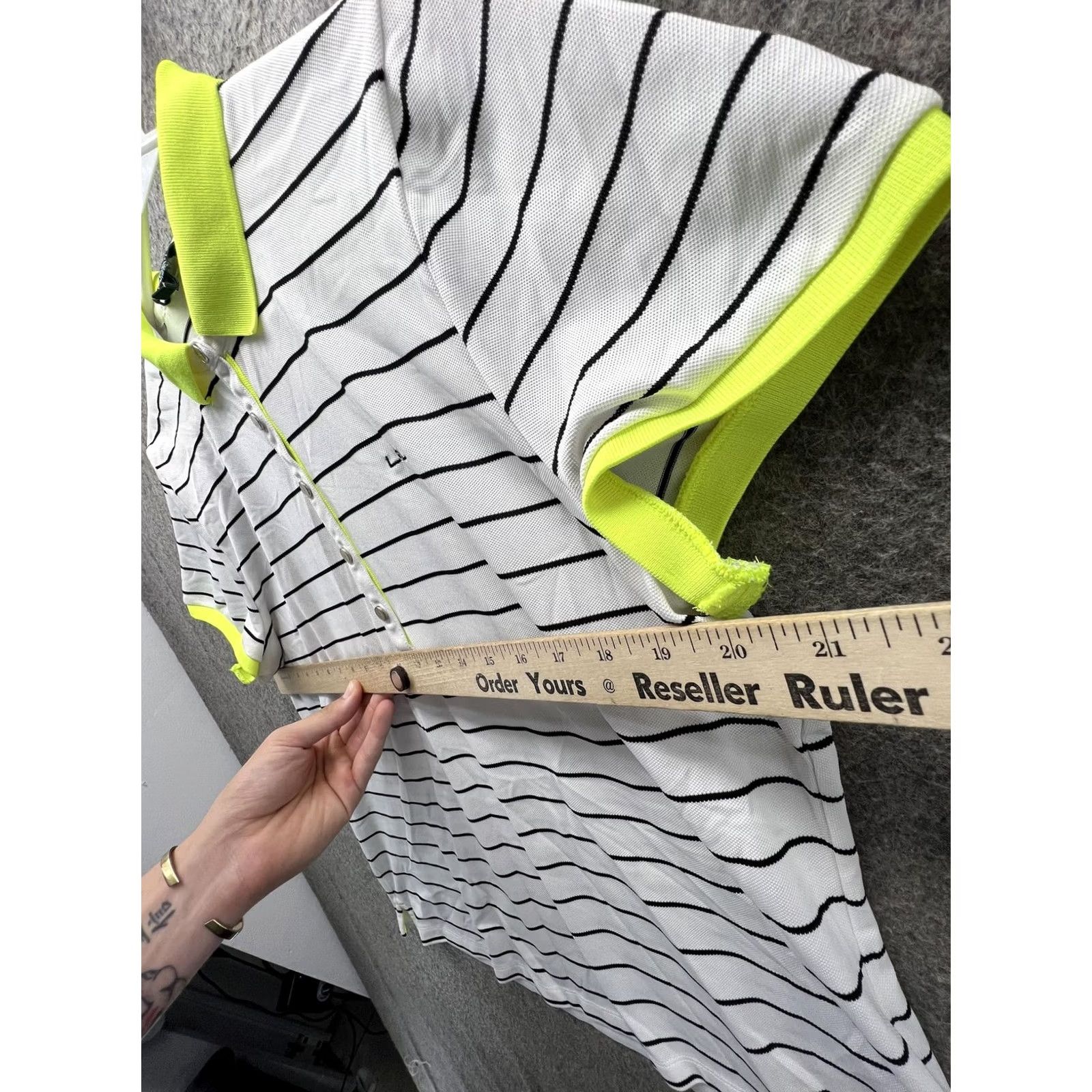 Ralph Lauren Lauren Ralph Lauren Polo Shirt Womens XL White Stripe Neon Yellow Trim Top Size XL / US 12-14 / IT 48-50 - 4 Thumbnail