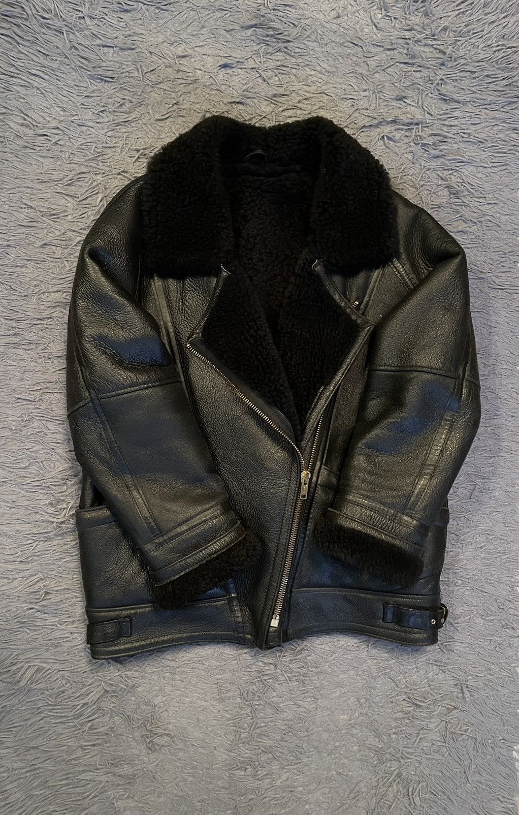 🇬🇧 British shearling real leather and fur flying jacket vtg