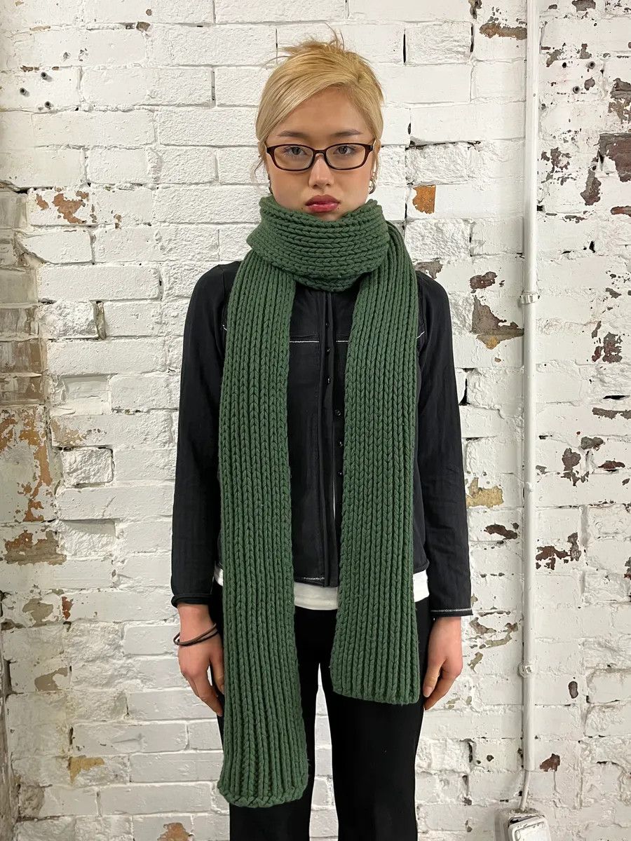 Dries Van Noten Dries Van Noten Forest Green Waffled Wool Premium Scarf Size ONE SIZE - 2 Thumbnail