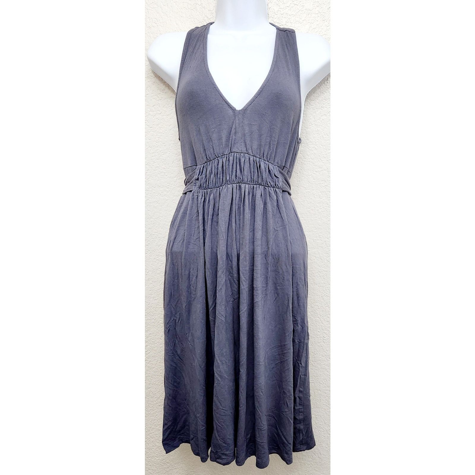 Other Trulli Gray V Neck Sleeveless Pleated Front Mini Dress Small Size S / US 4 / IT 40 - 1 Thumbnail