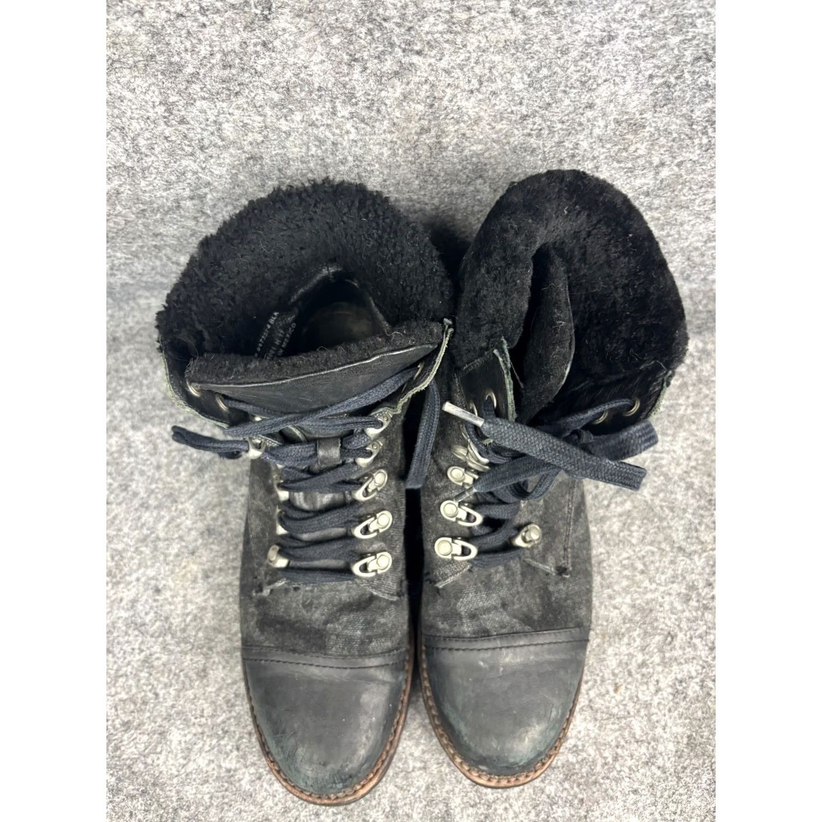 Frye Frye Samantha Shearling Hiking Boots Women's 10 Leather Black Lace Up FLAW Shoes Heel Repair 80s 90s Retro Army Biker Celtic? Size US 10 / IT 40 - 3 Thumbnail