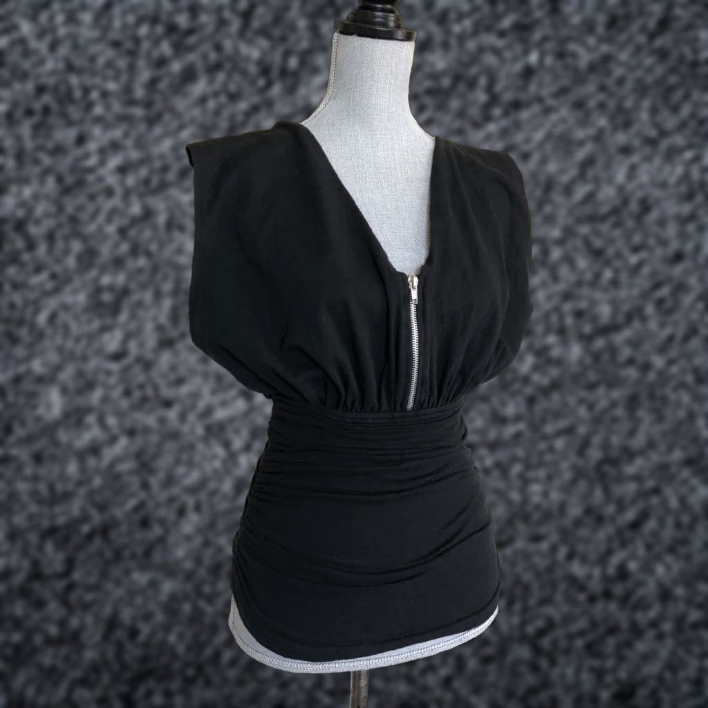 Vintage VINTAGE La Milliardaire Paris Ruched Zipper Top Open Back Blouse XS Black Women(V-Neck) 80s 2/XS Size XS / US 0-2 / IT 36-38 - 1 Thumbnail