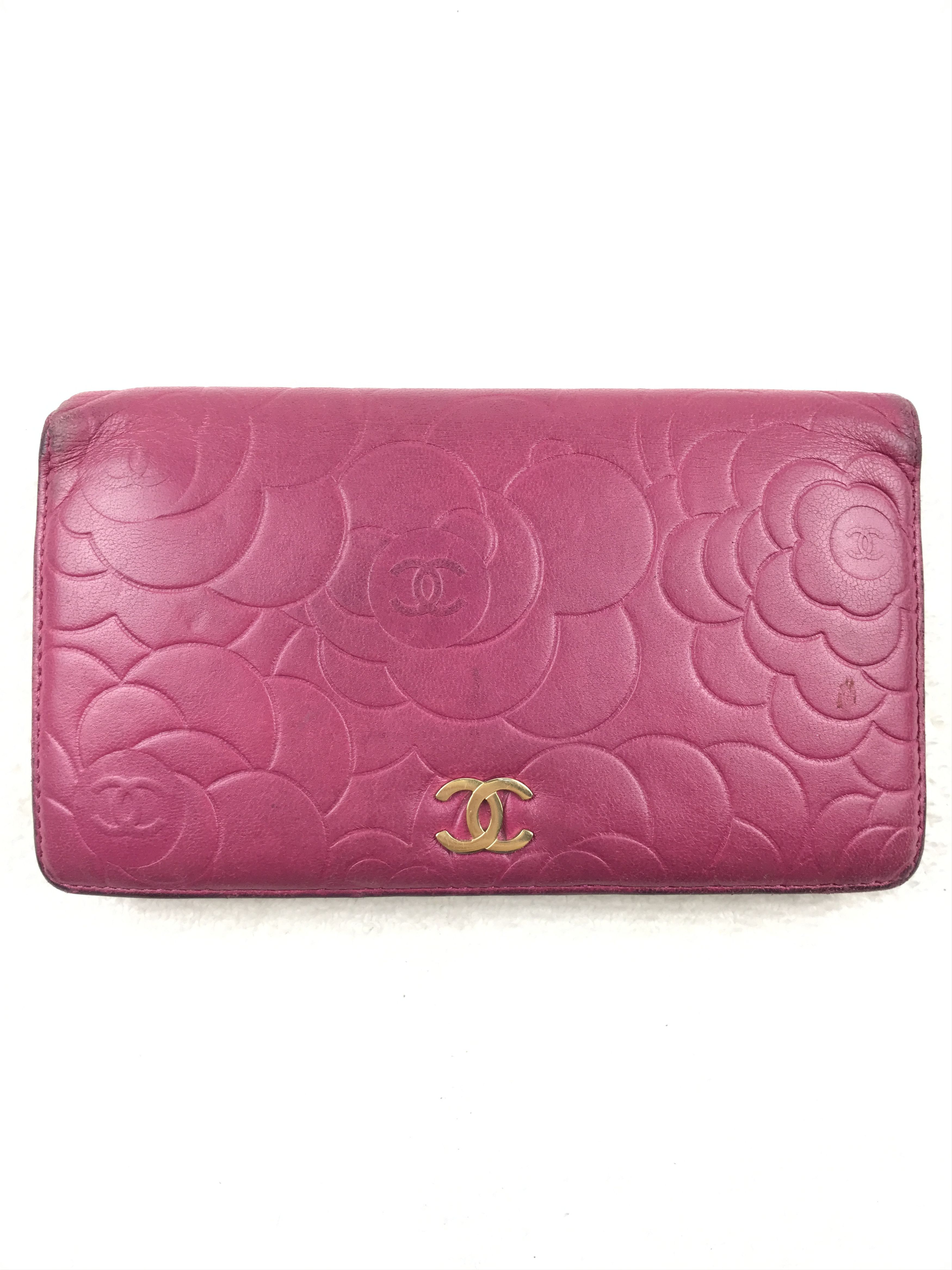 Chanel × Vintage Chanel Pink Embossed Lambskin Leather Camellia Long Wallet Size ONE SIZE - 2 Thumbnail