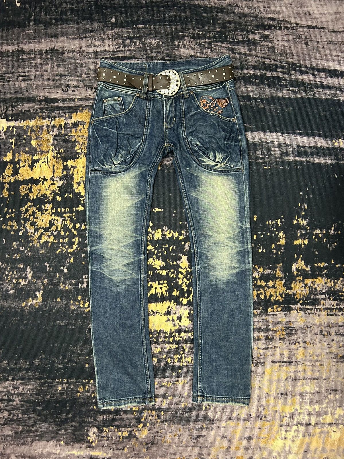 Japanese Brand 2#1 Jeans Jesus Loves You Skull Mud Wash Jeans Size US 30 / EU 46 - 1 Thumbnail